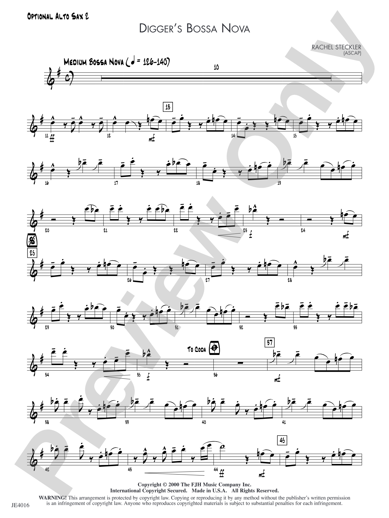 Digger's Bossa Nova: Optional Alto Sax 2