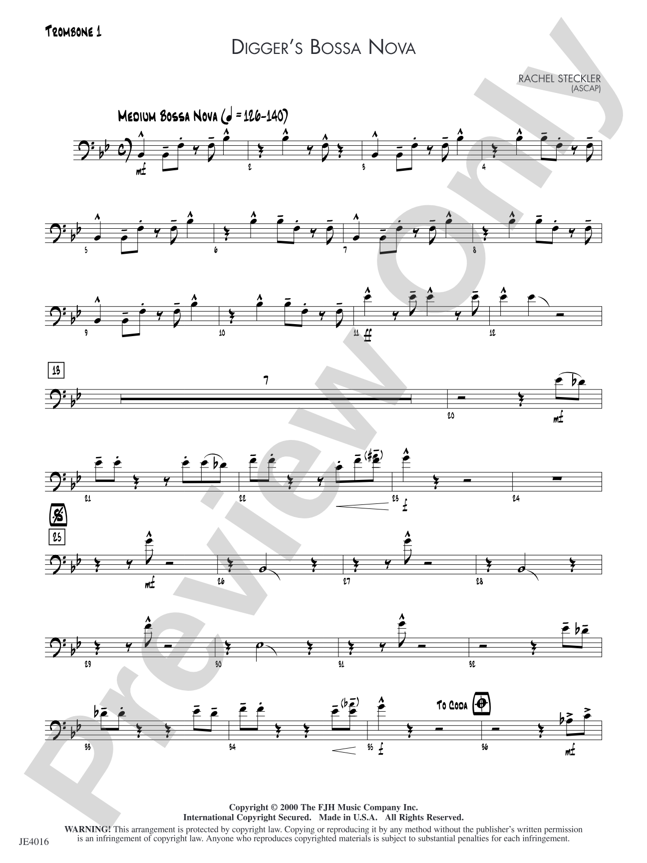 Digger's Bossa Nova: Trombone 1