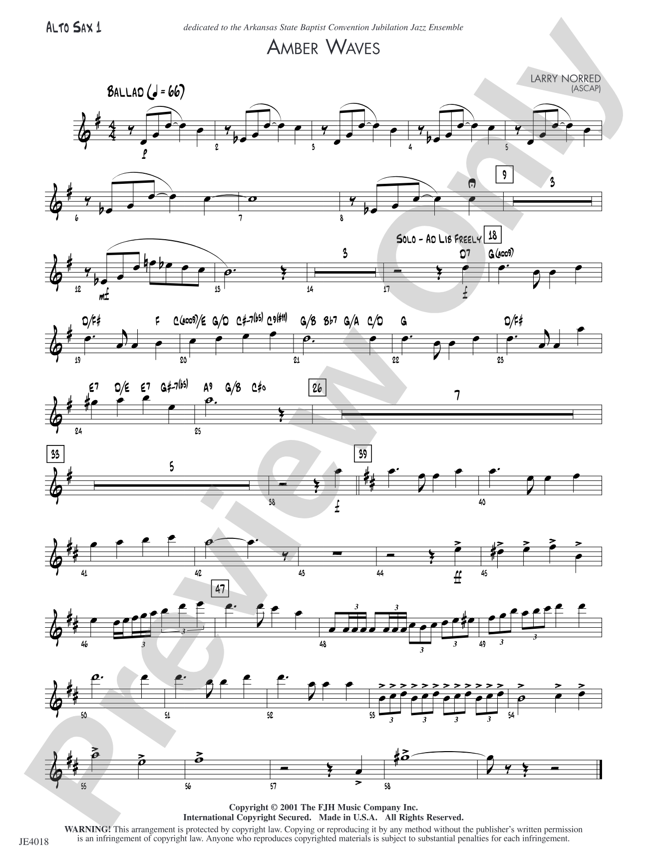Amber Waves: Alto Sax 1