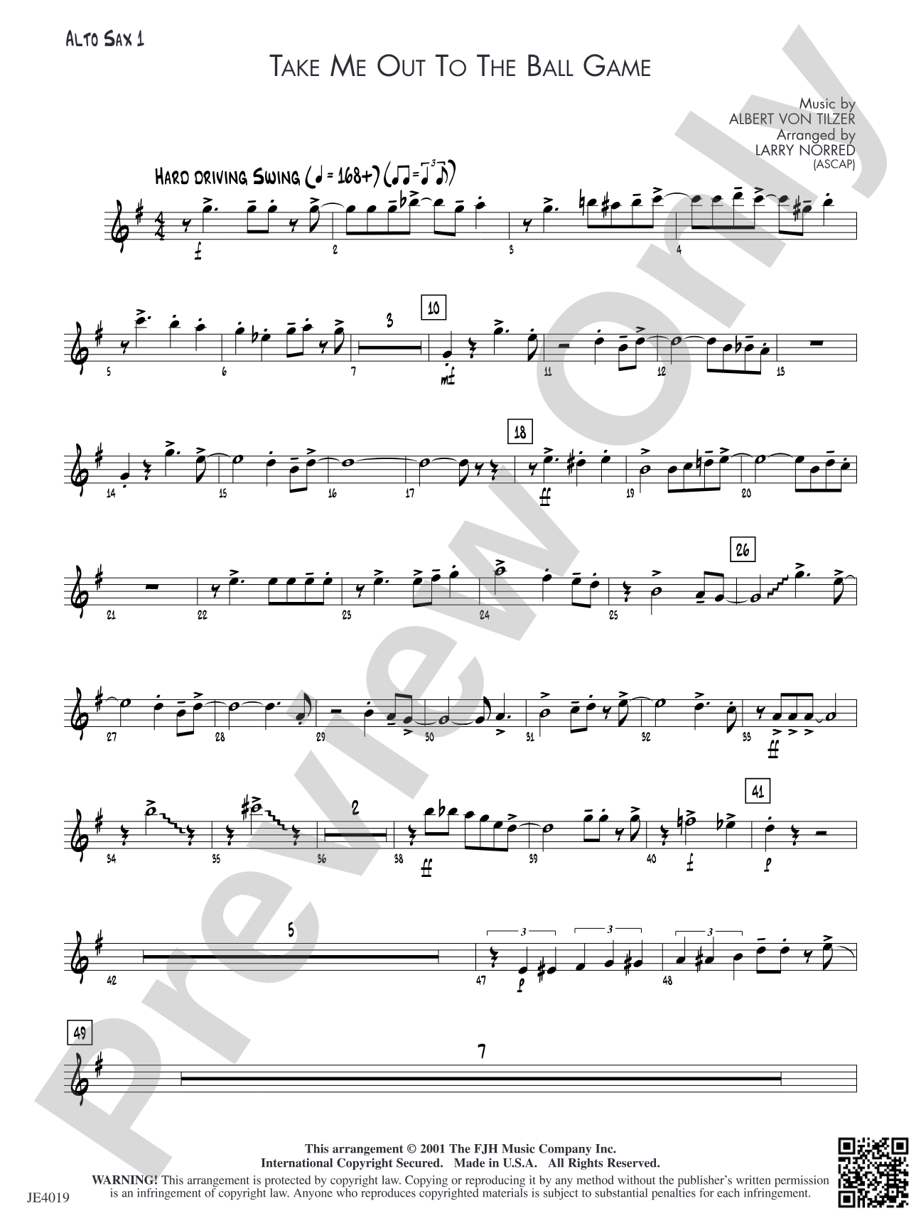 Take Me Out to the Ball Game: Alto Sax 1