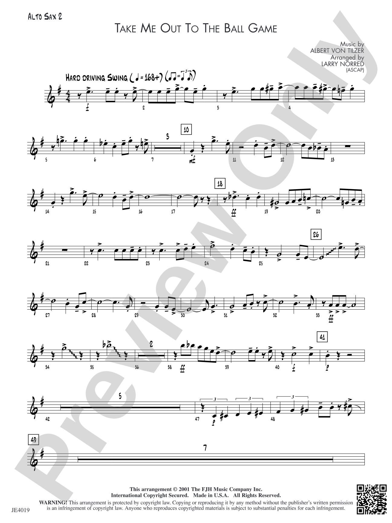 Take Me Out to the Ball Game: Alto Sax 2