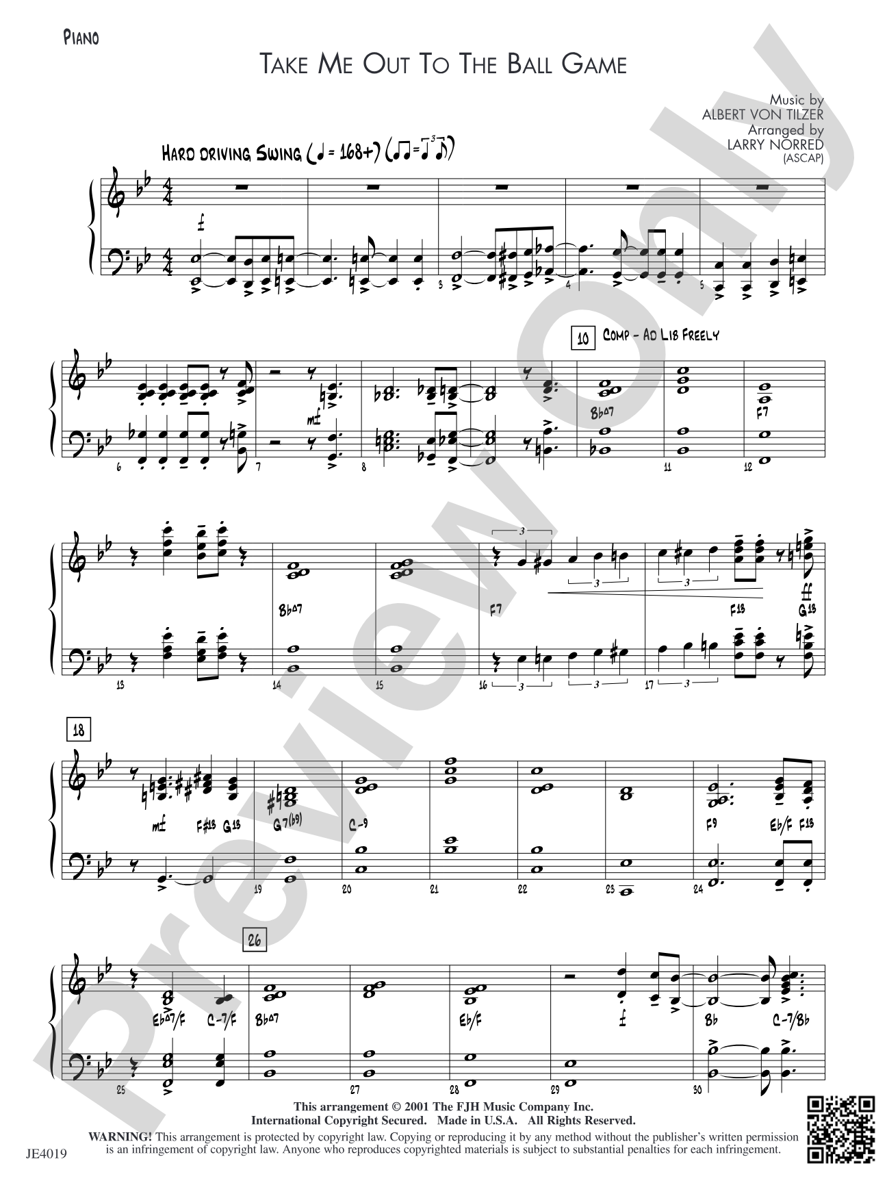 Take Me Out to the Ball Game: Piano