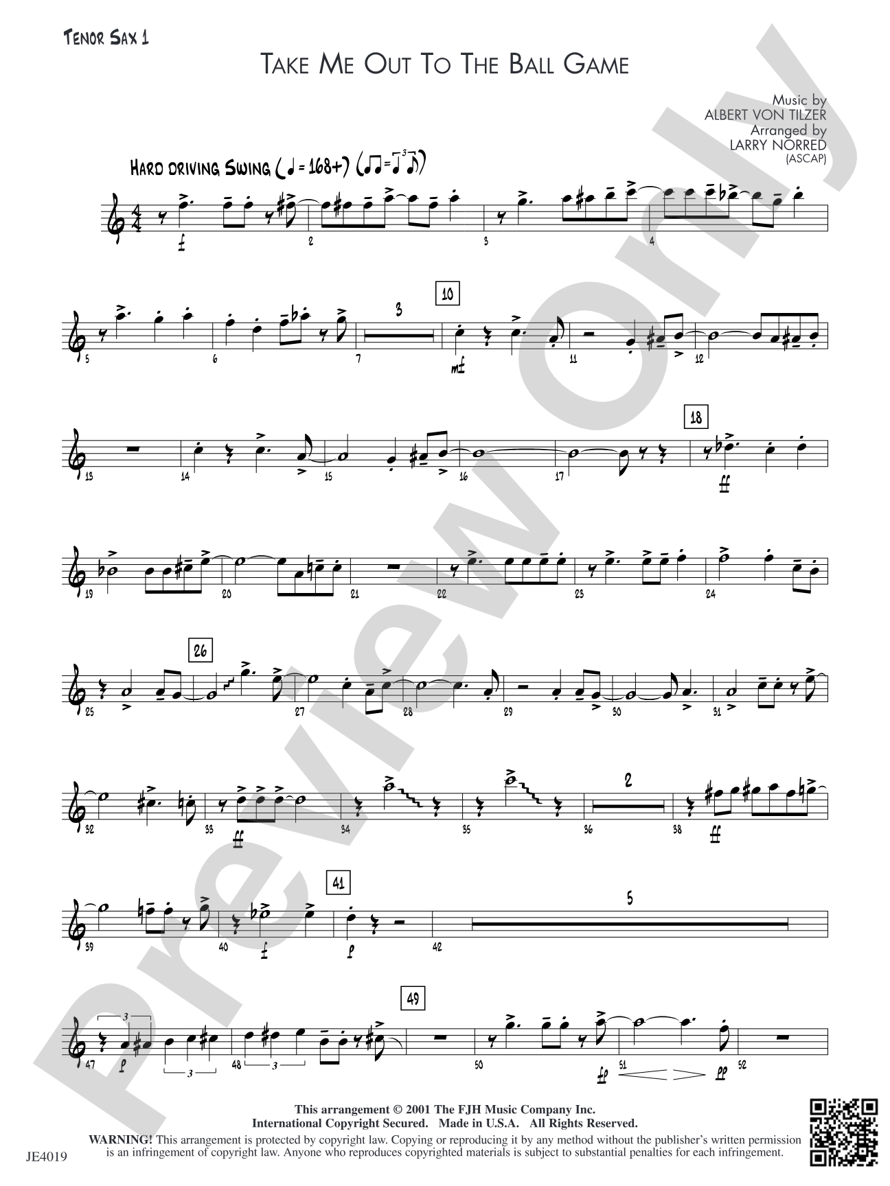 Take Me Out to the Ball Game: Tenor Sax 1