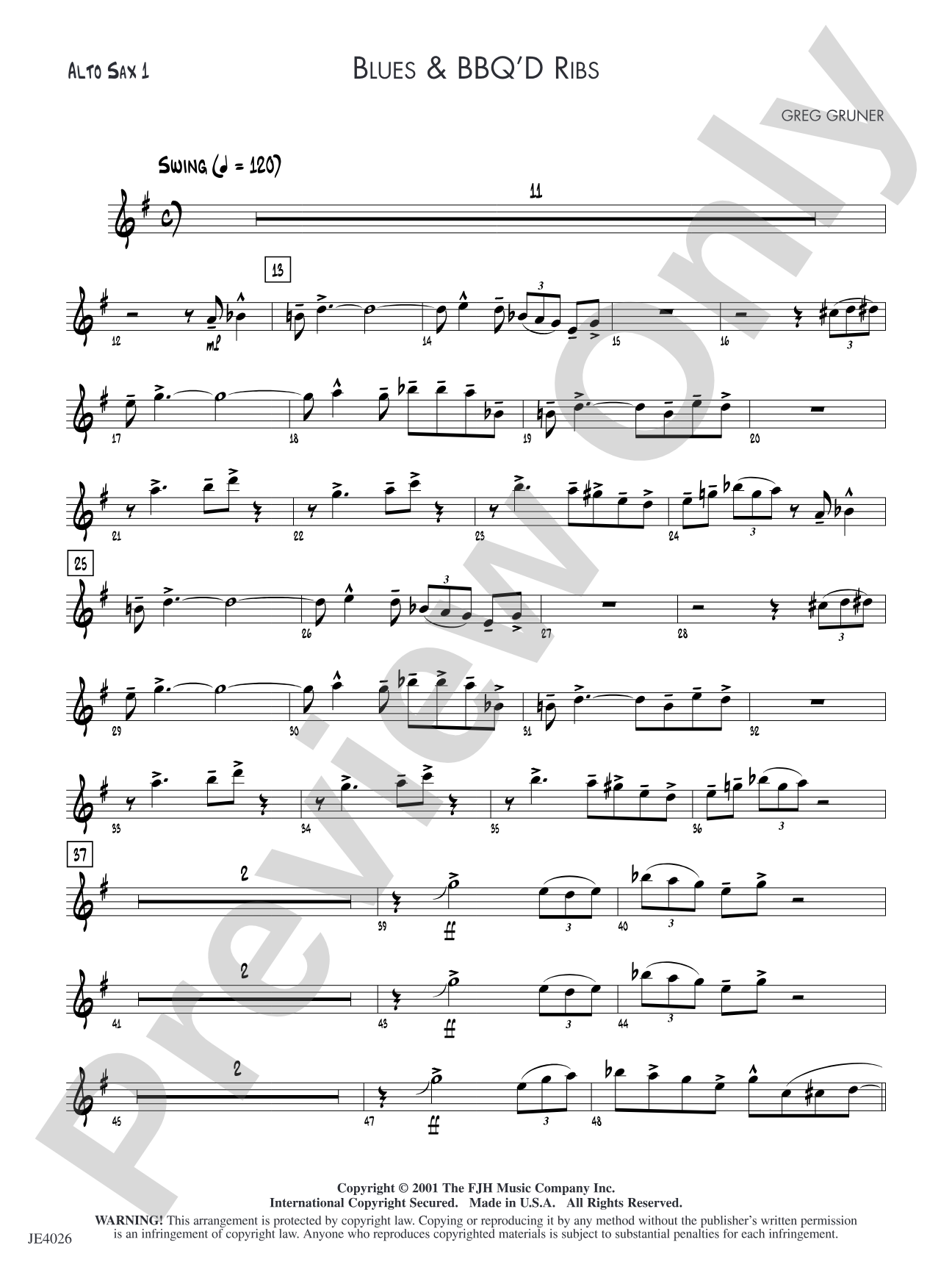 Blues & BBQ'D Ribs: Alto Sax 1