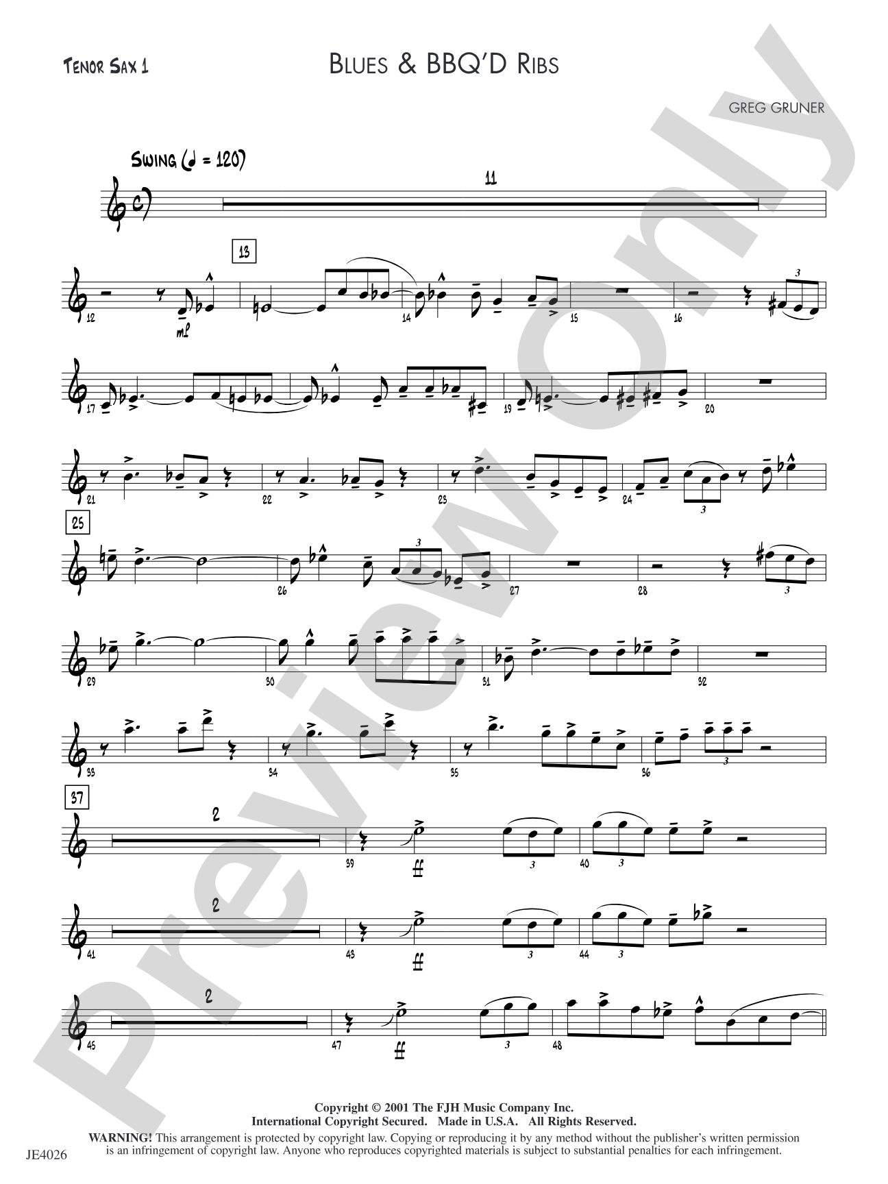 Blues & BBQ'D Ribs: Tenor Sax 1