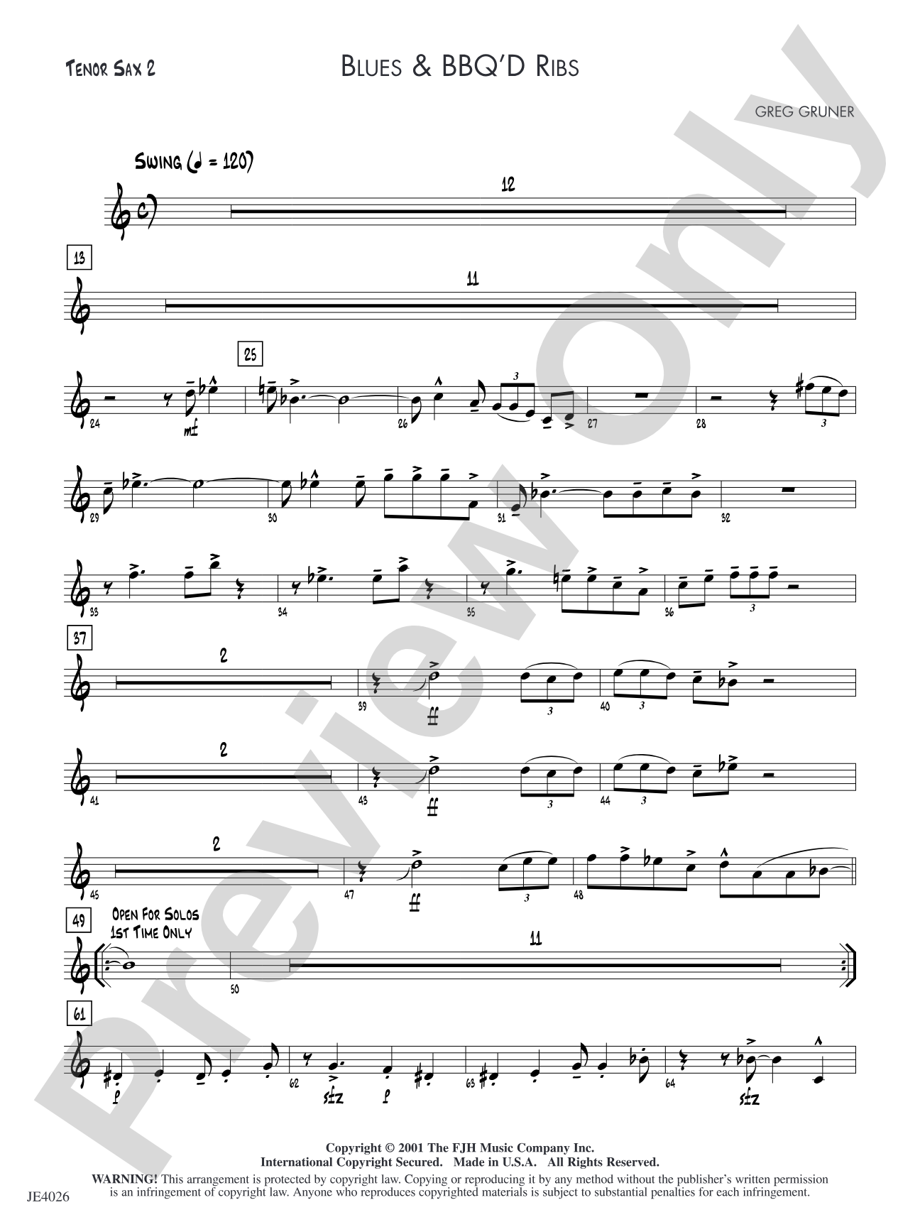Blues & BBQ'D Ribs: Tenor Sax 2