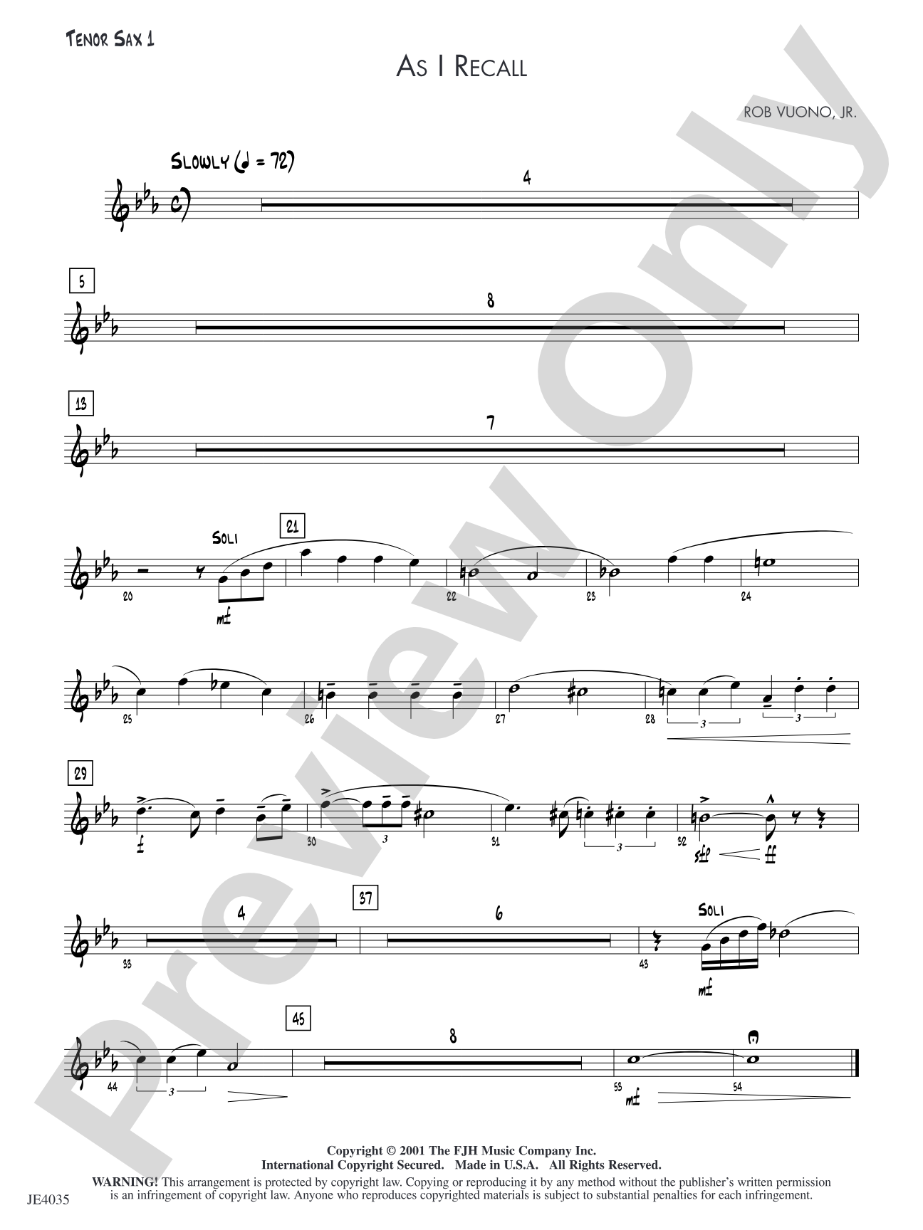 As I Recall: Tenor Sax 1