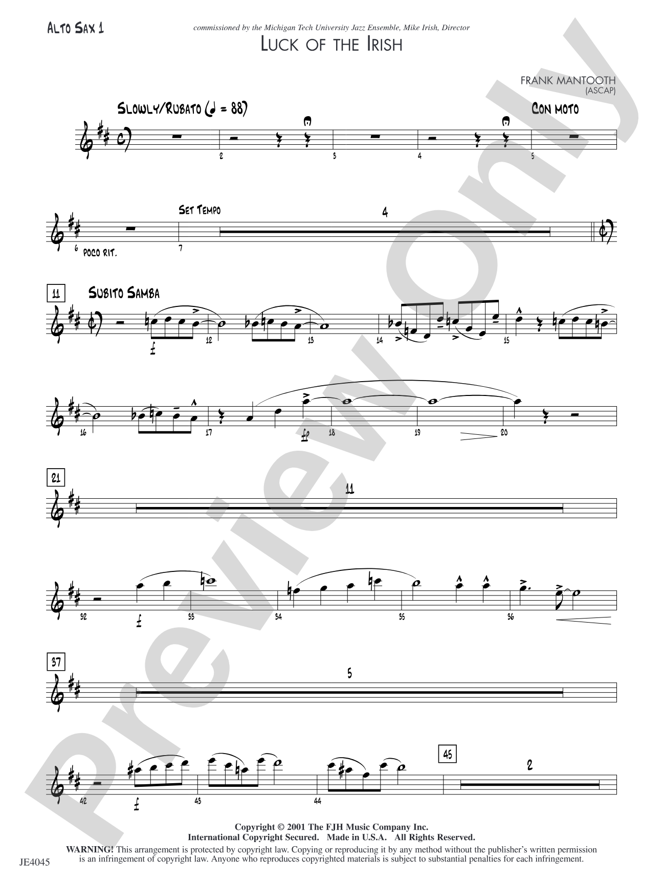 Luck of the Irish: Alto Sax 1