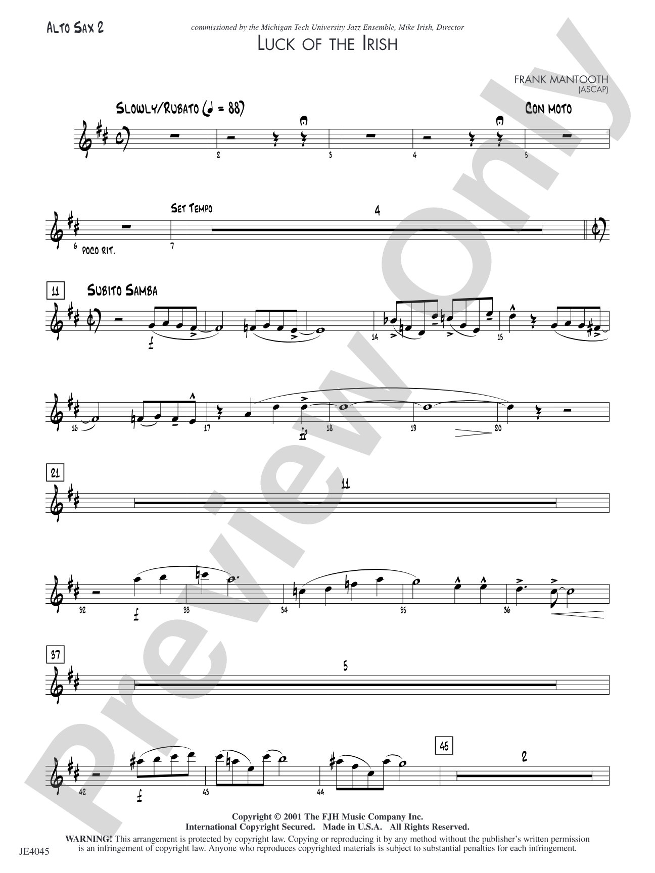 Luck of the Irish: Alto Sax 2