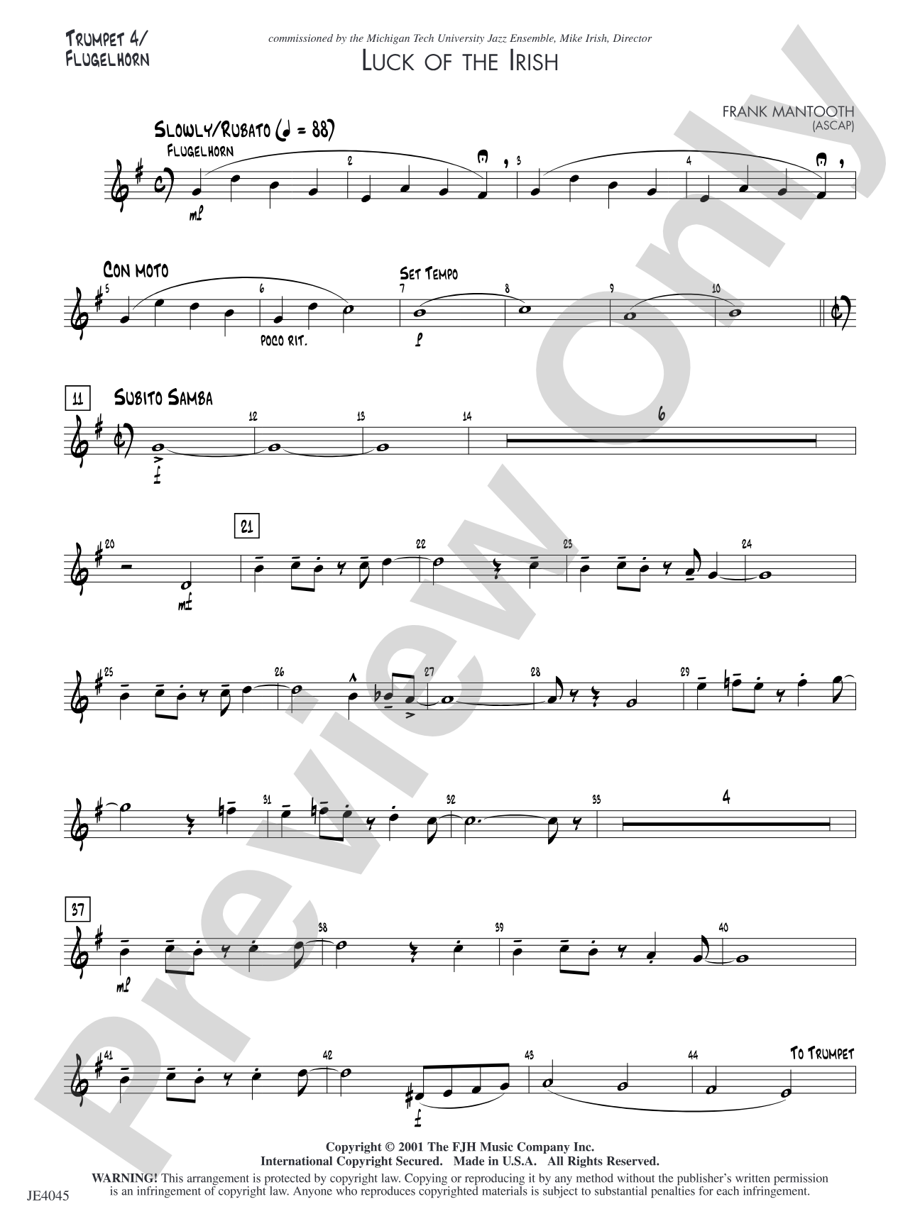 Luck of the Irish: Trumpet 4 / Flugelhorn