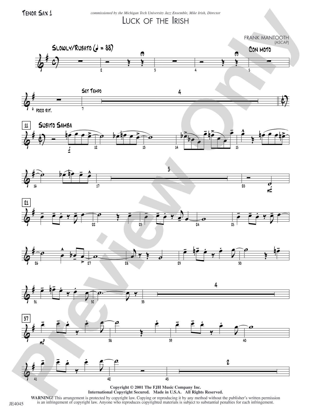 Luck of the Irish: Tenor Sax 1