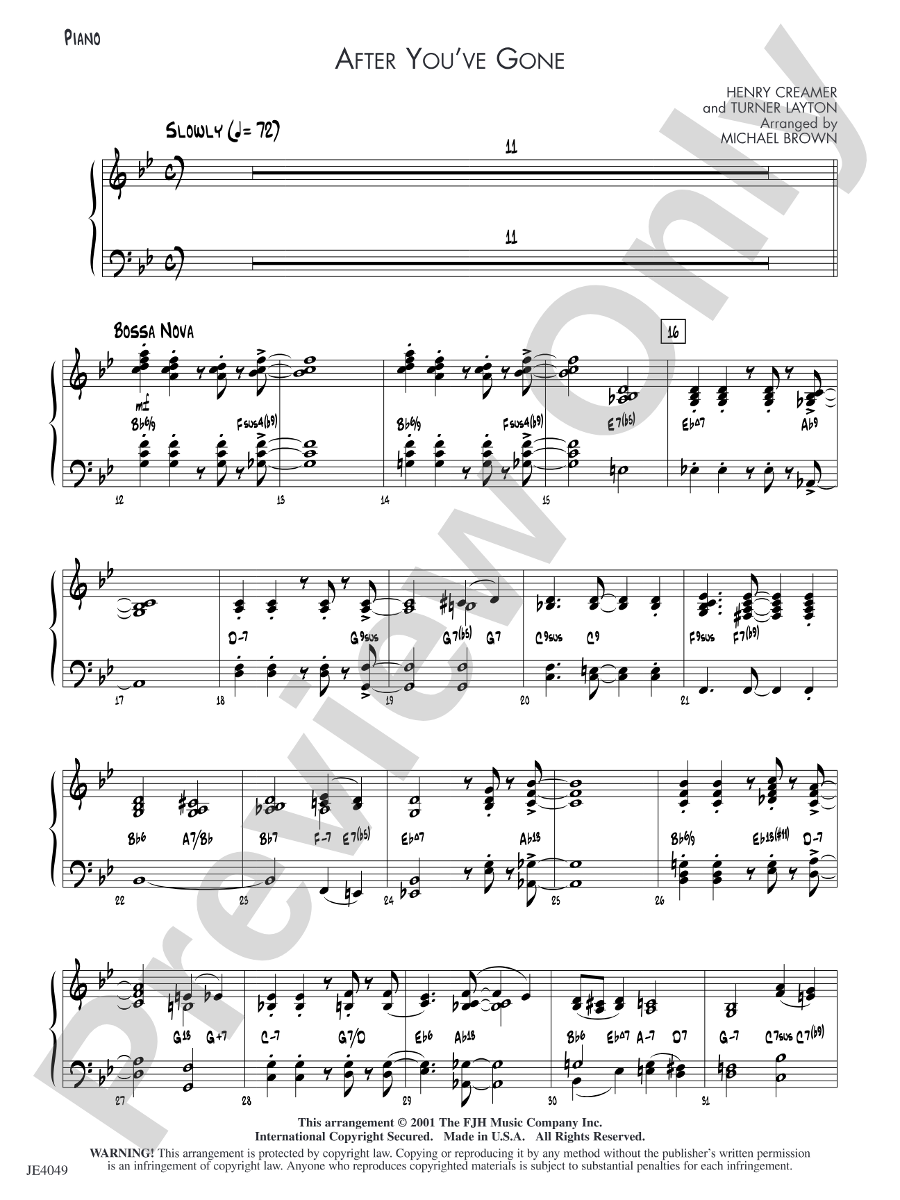 After You've Gone: Piano