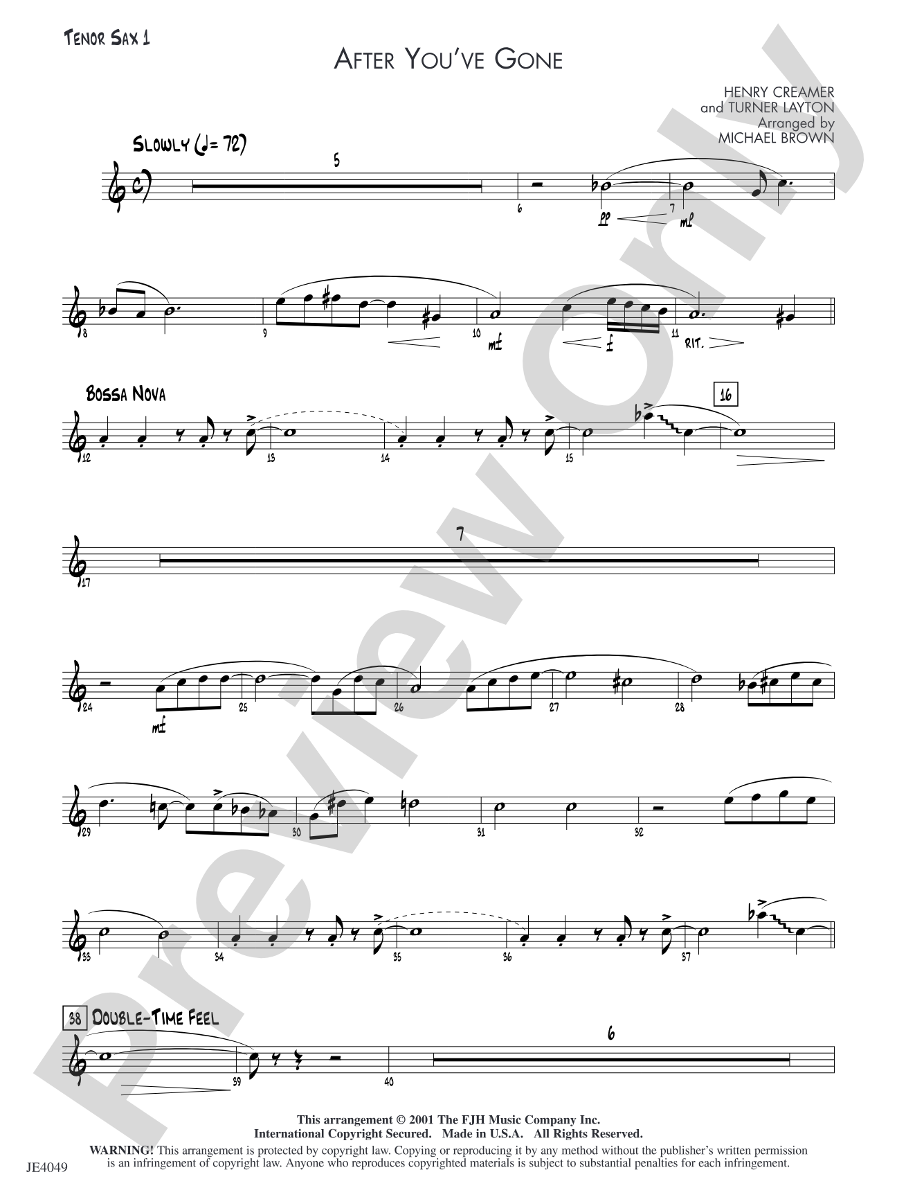 After You've Gone: Tenor Sax 1
