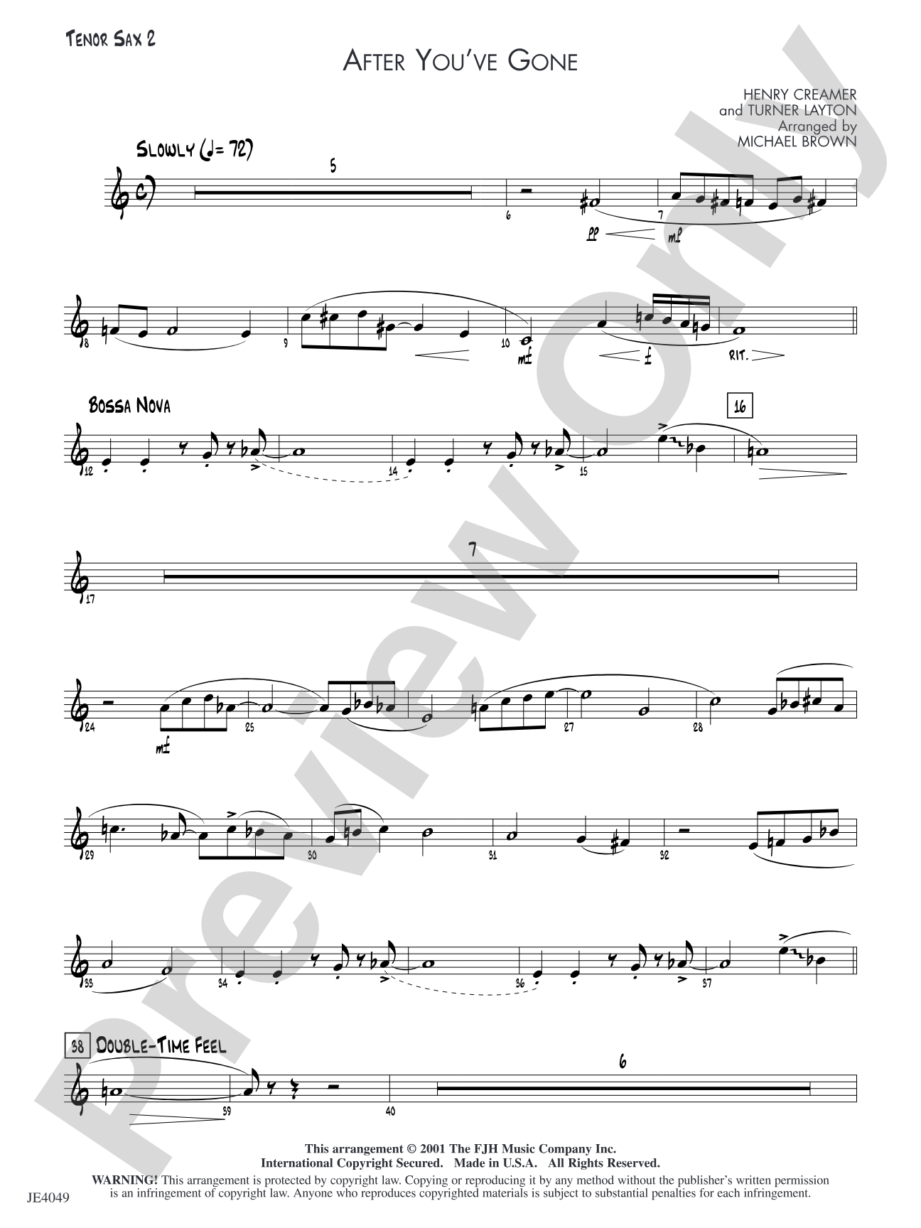 After You've Gone: Tenor Sax 2