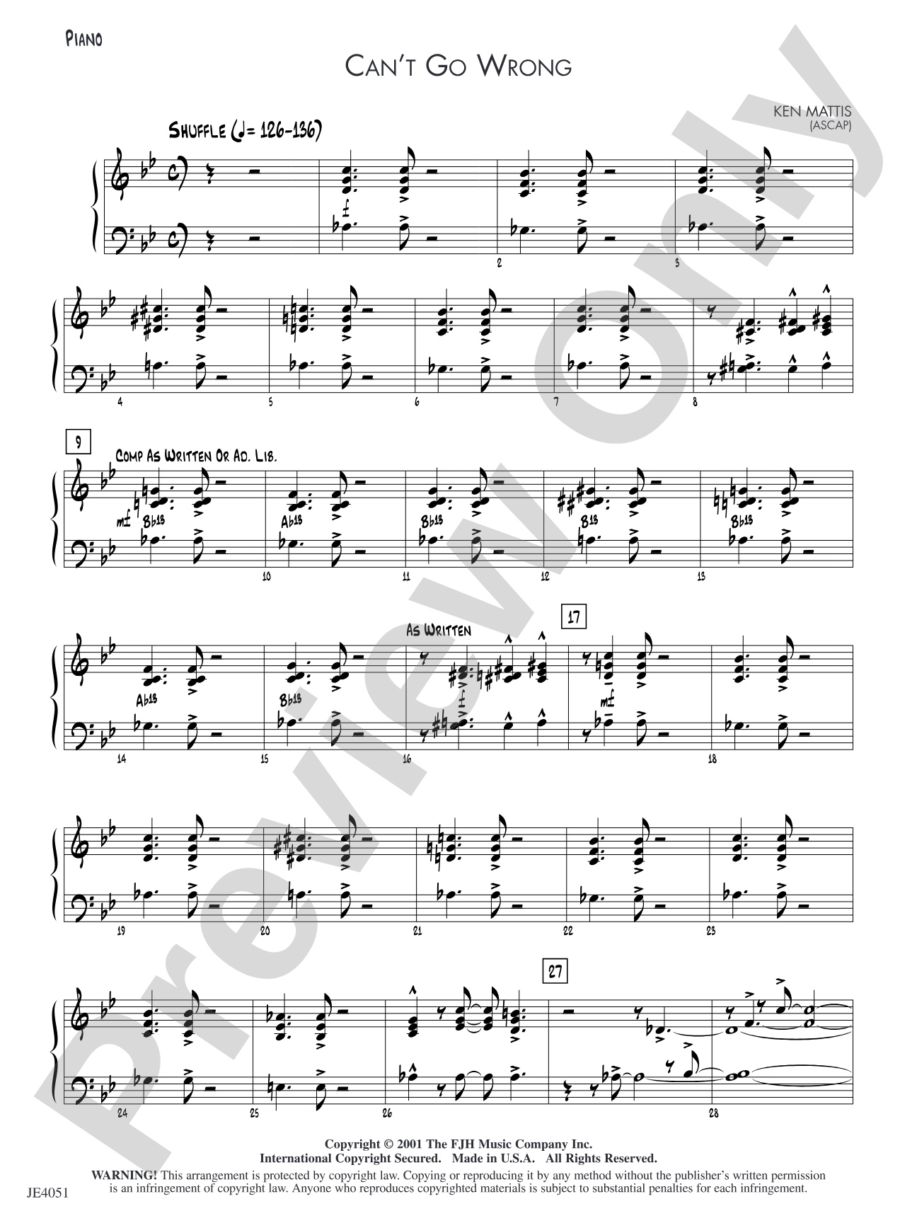 Can't Go Wrong: Piano