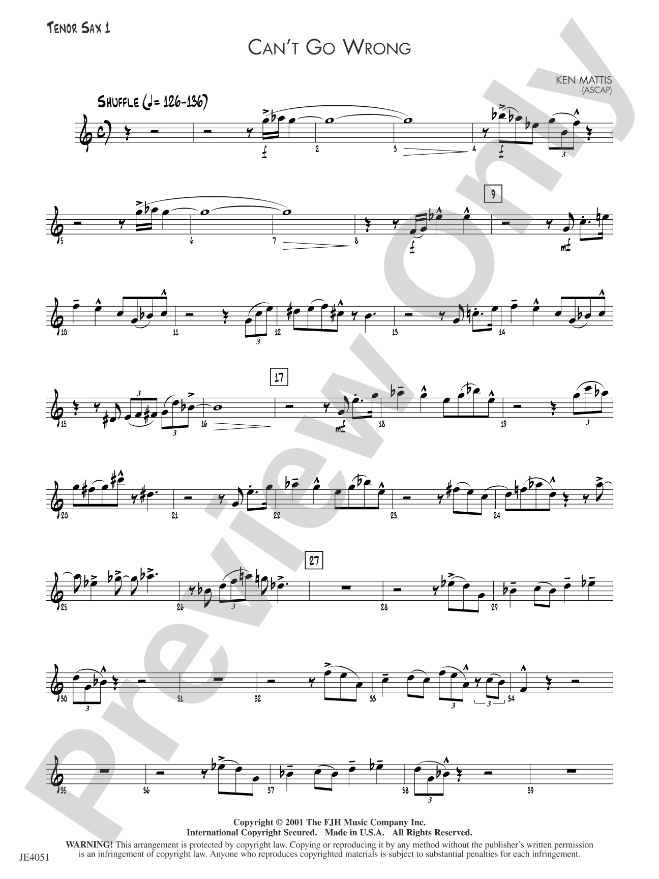 Can't Go Wrong: Tenor Sax 1
