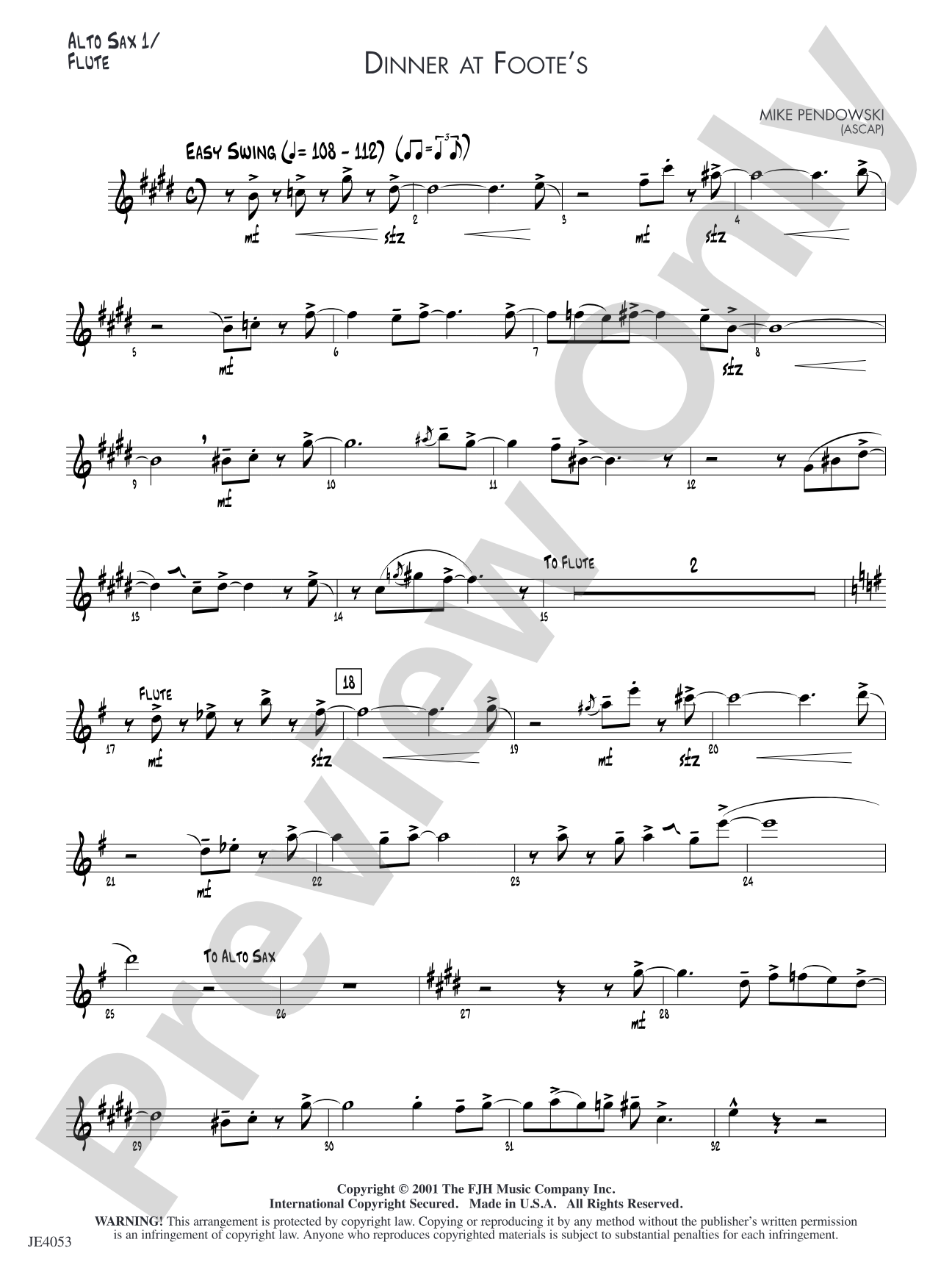 Dinner at Foote's: Alto Sax 1 / Flute