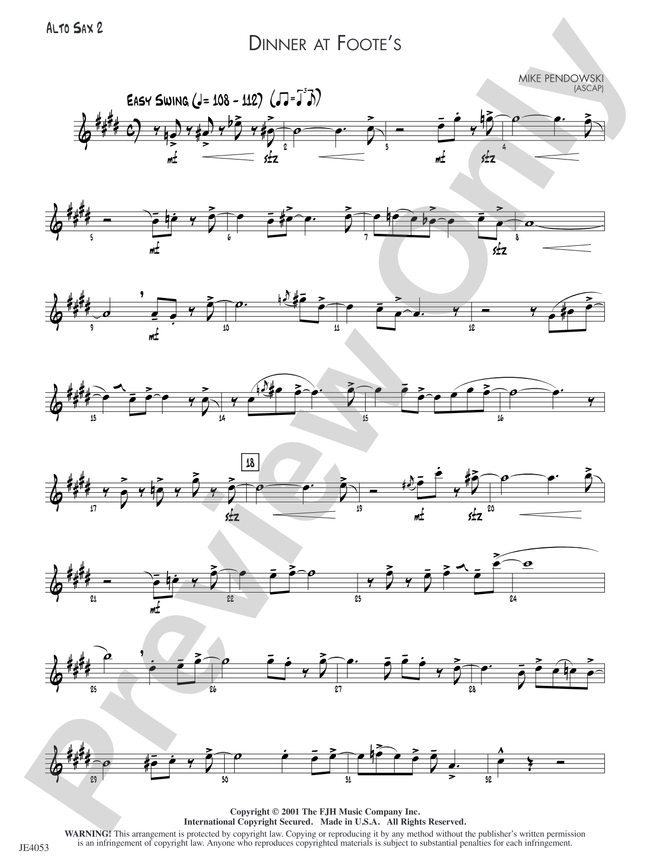 Dinner at Foote's: Alto Sax 2