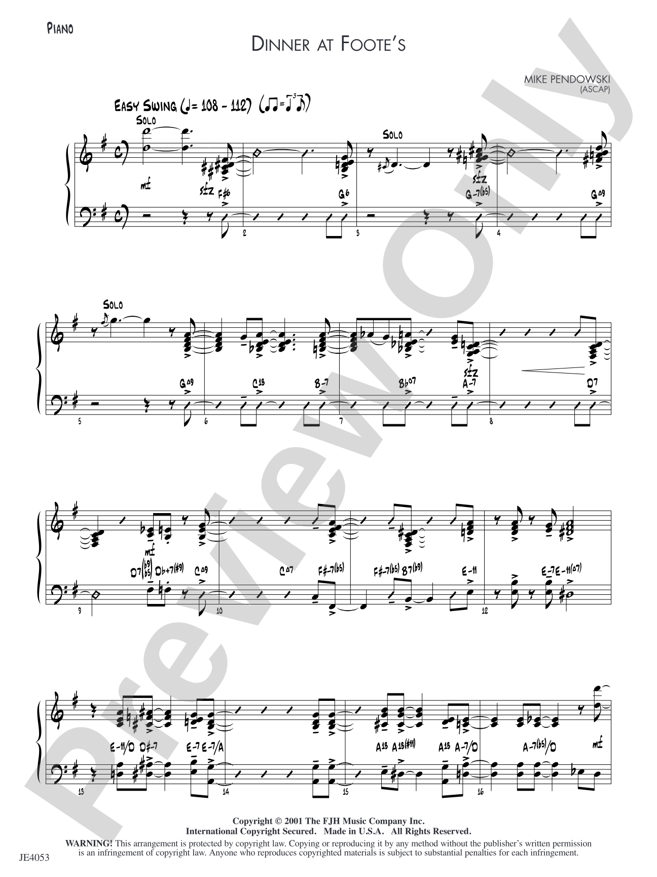 Dinner at Foote's: Piano