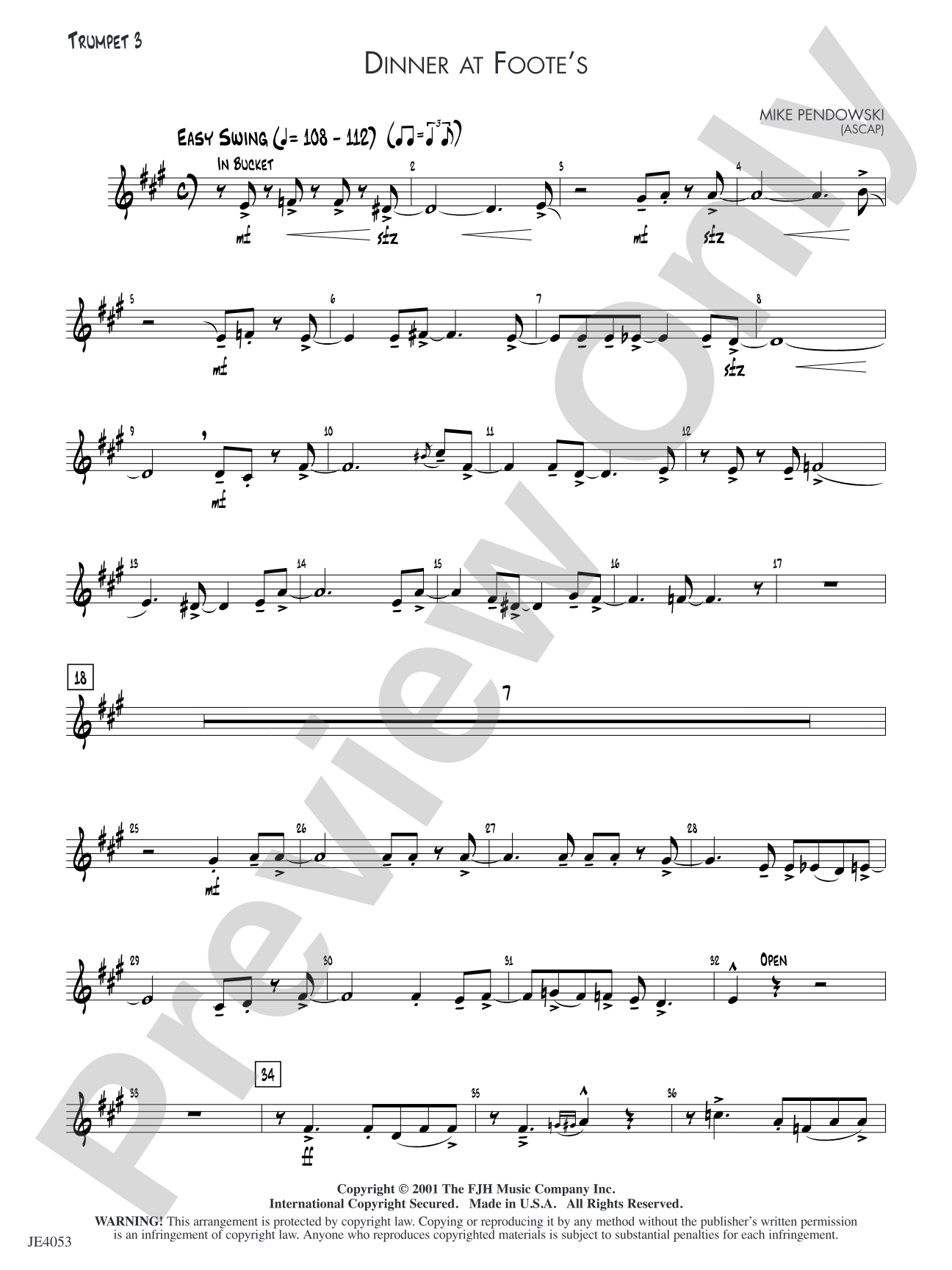Dinner at Foote's: Trumpet 3