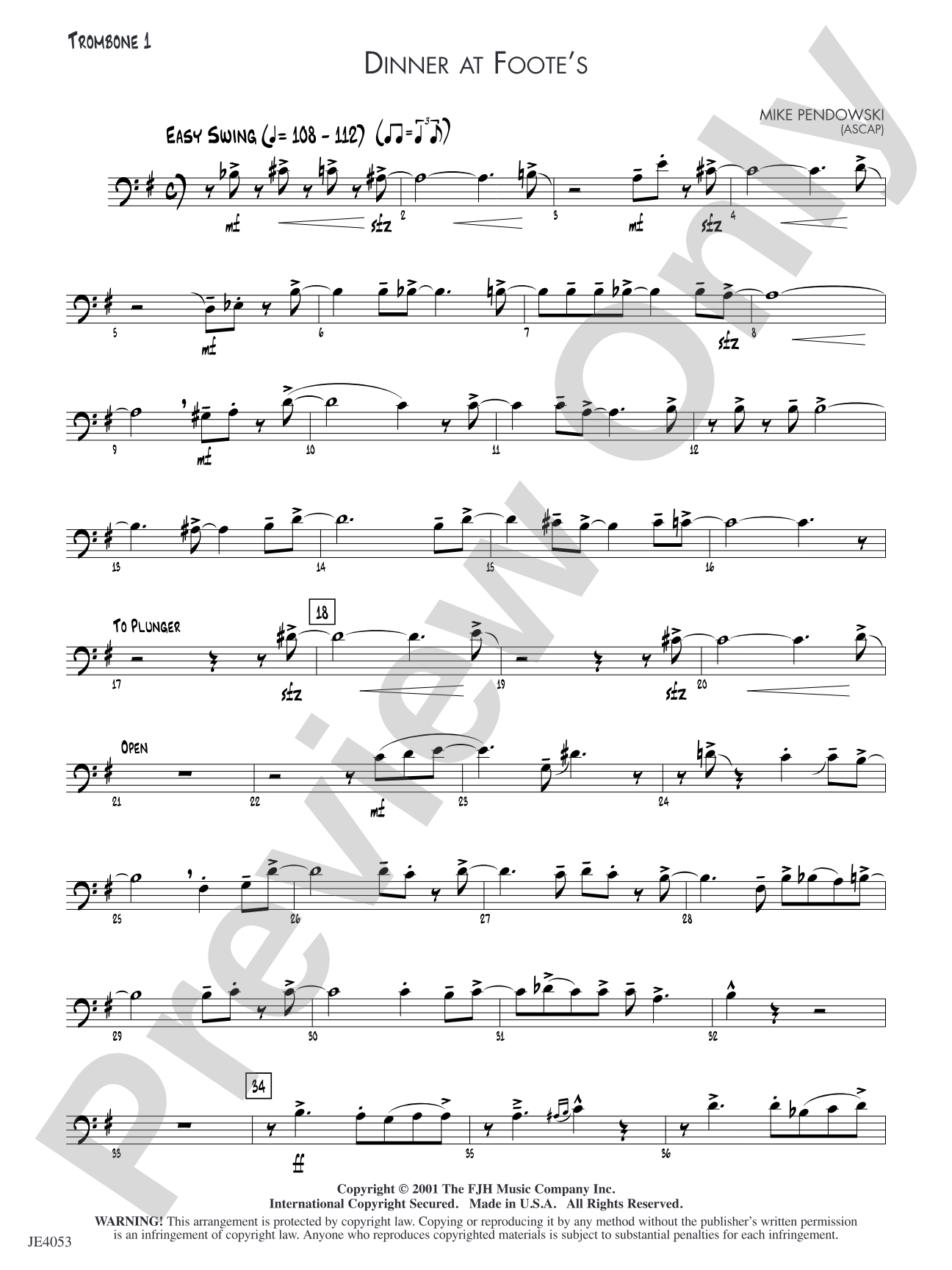 Dinner at Foote's: Trombone 1