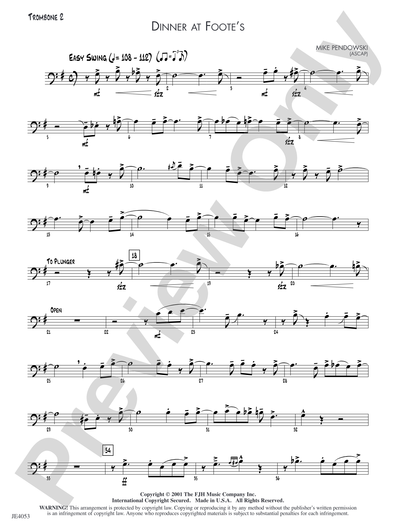 Dinner at Foote's: Trombone 2