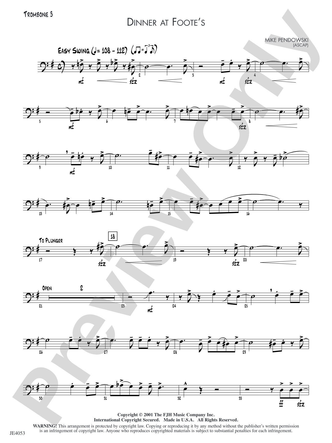 Dinner at Foote's: Trombone 3