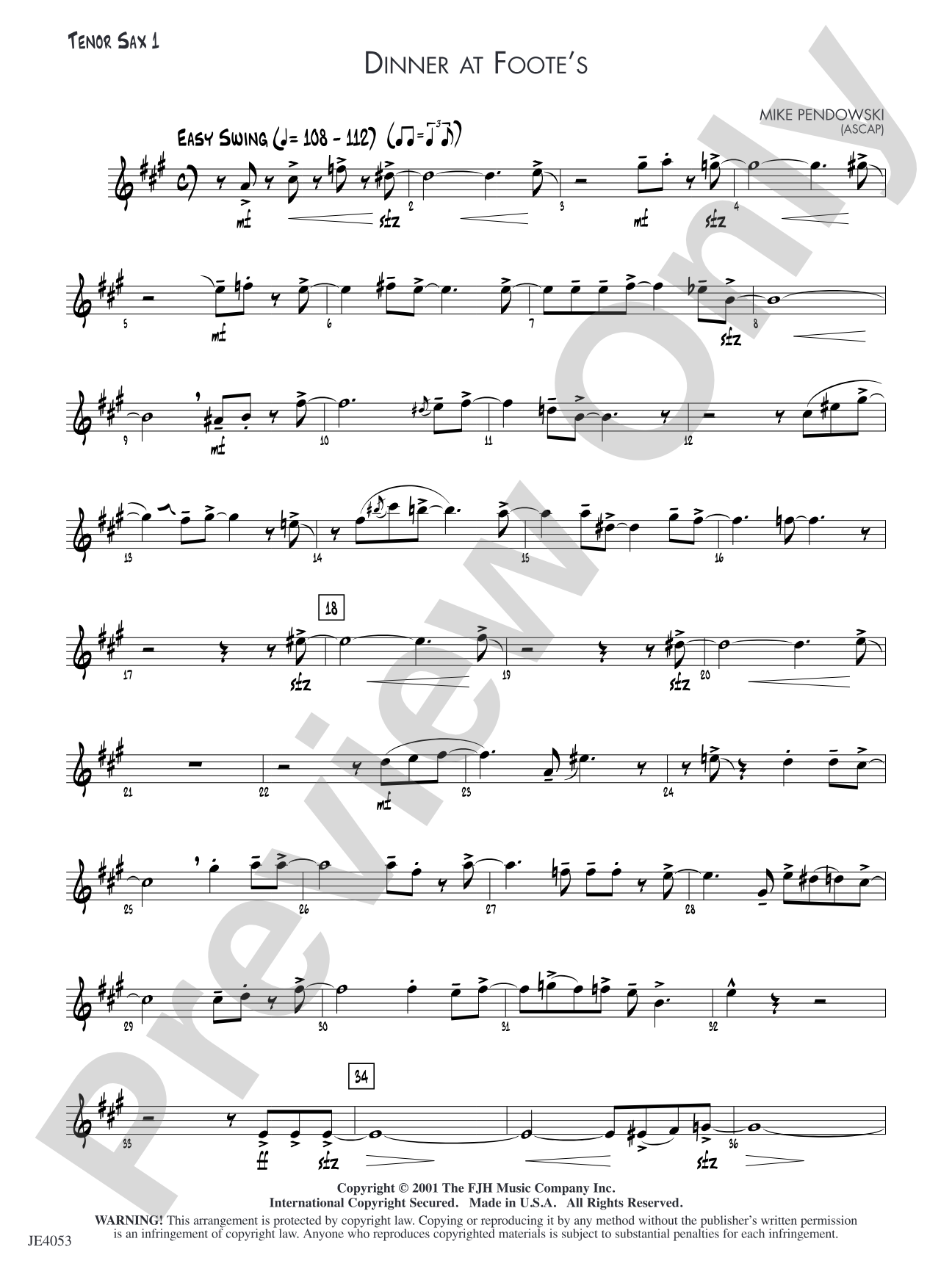 Dinner at Foote's: Tenor Sax 1