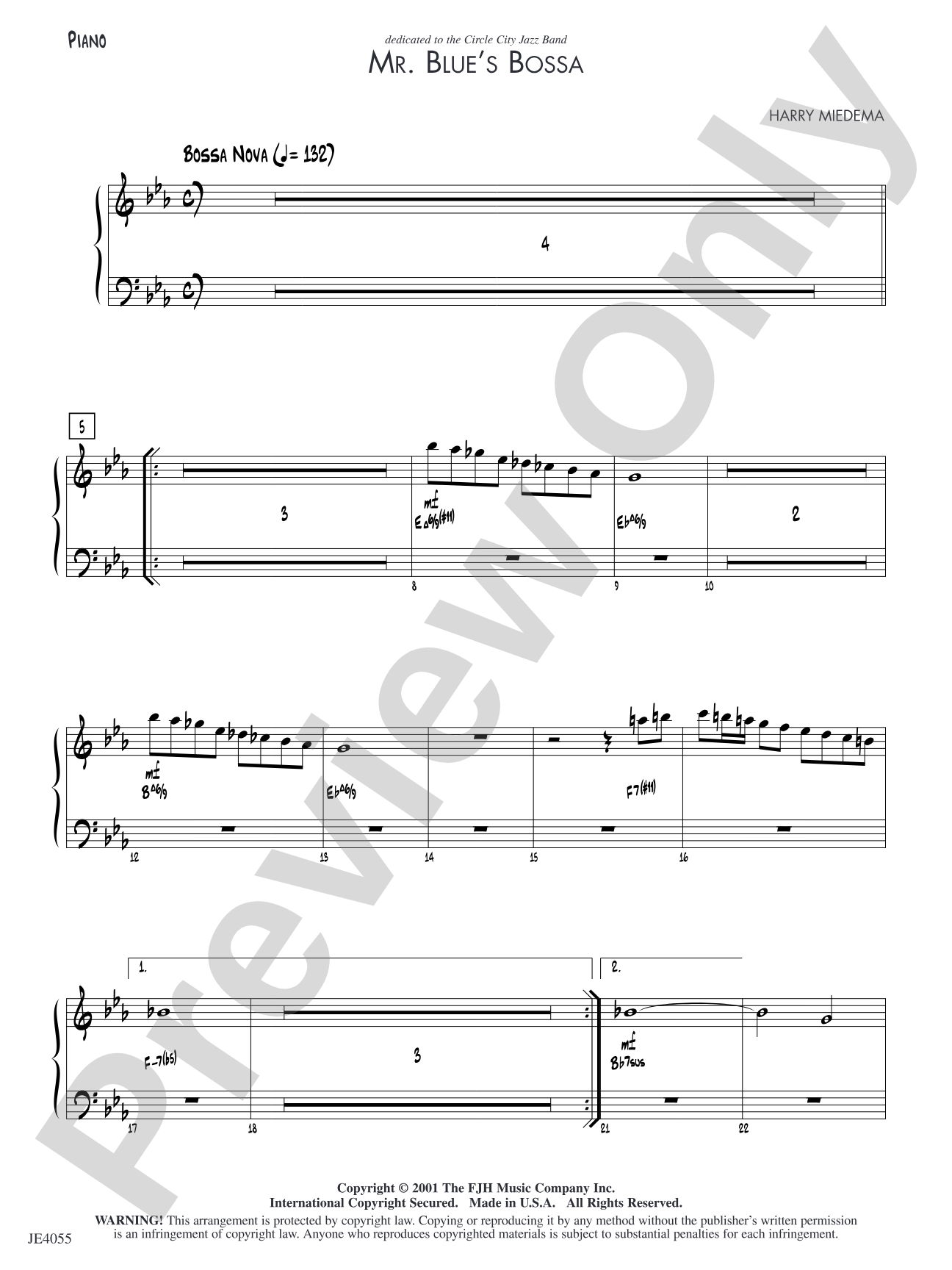 Mr. Blue's Bossa: Piano