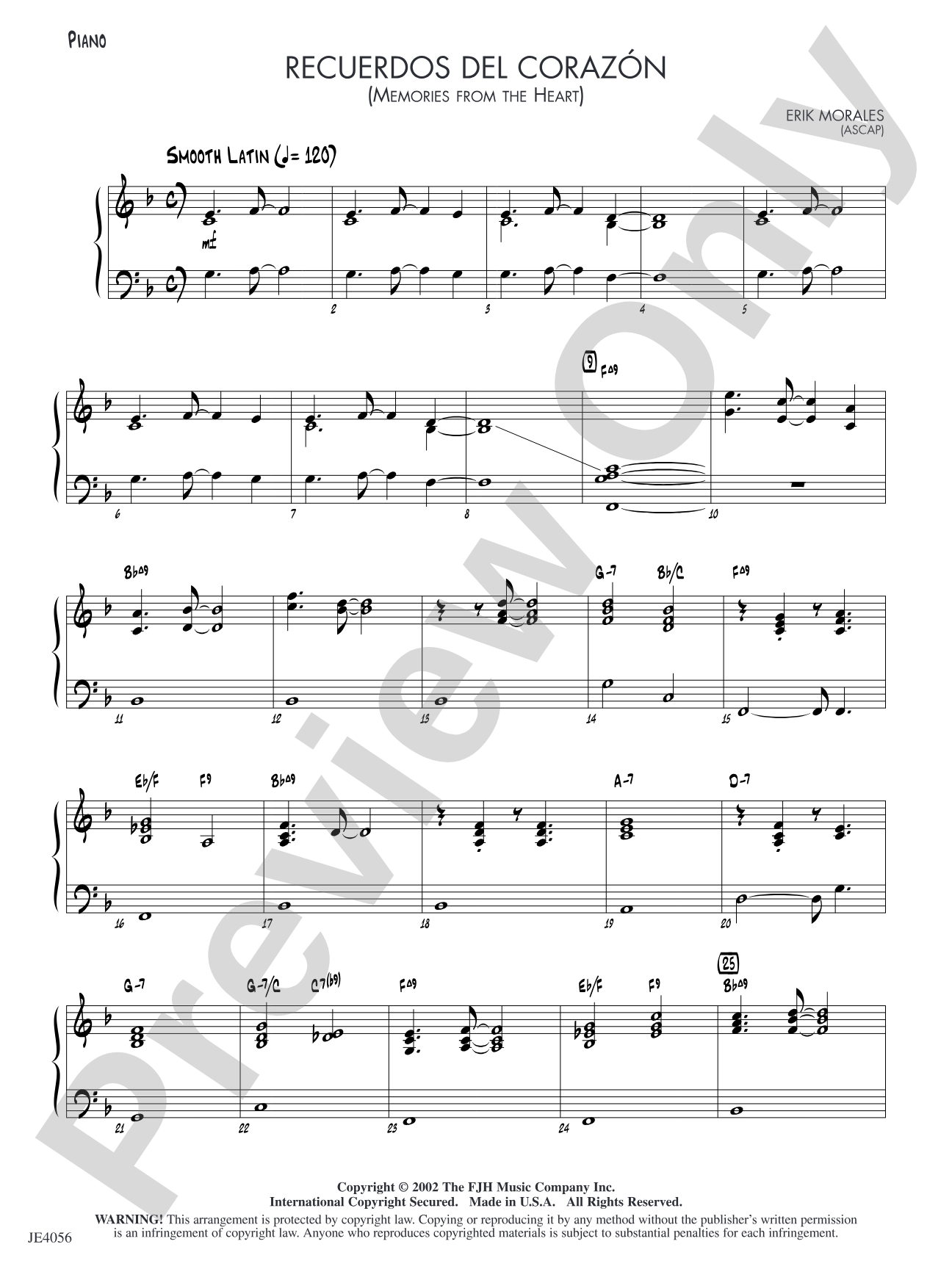 Recuerdos del corazón (Memories from the Heart): Piano