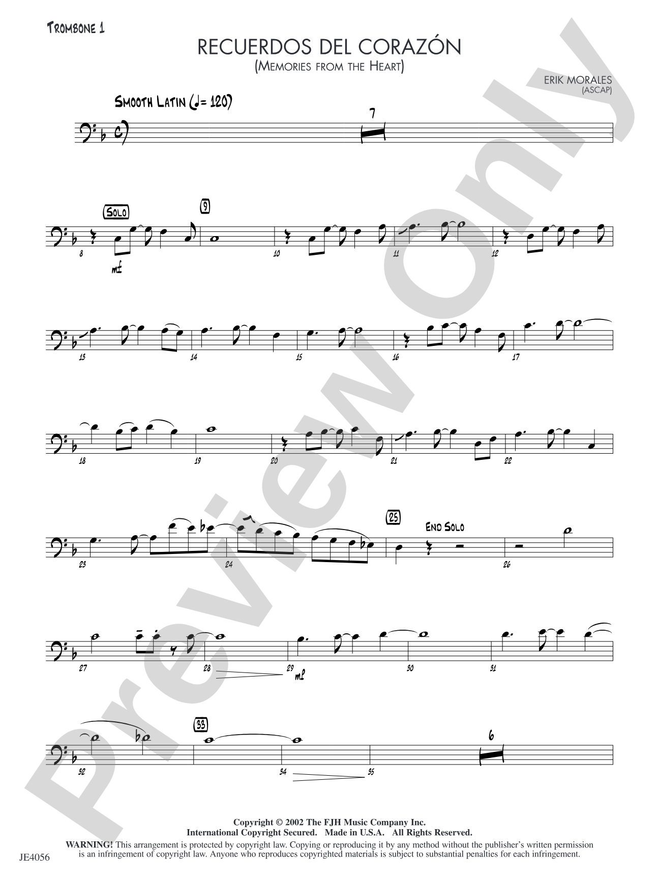 Recuerdos del corazón (Memories from the Heart): Trombone 1