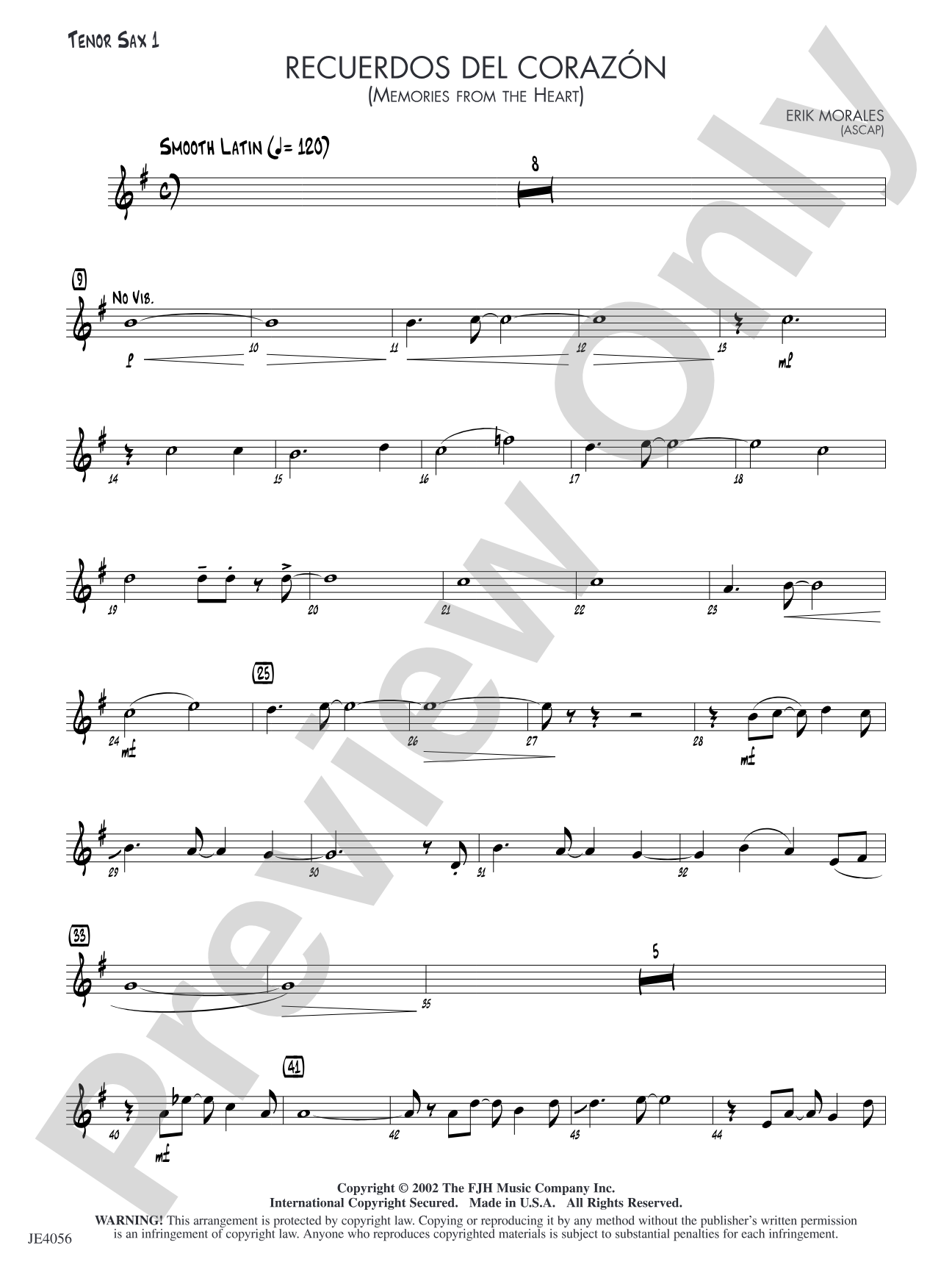 Recuerdos del corazón (Memories from the Heart): Tenor Sax 1