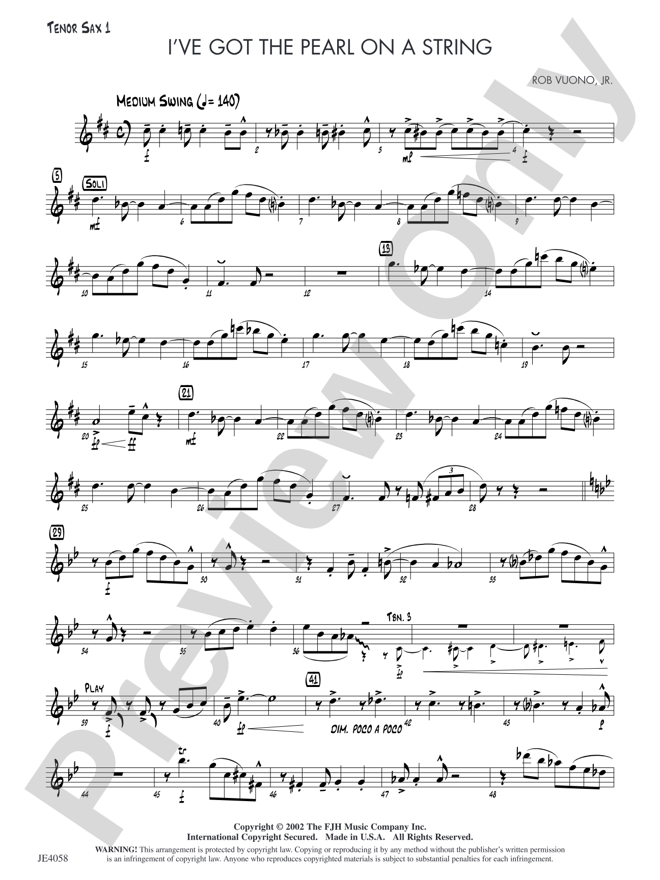 I've Got the Pearl on a String: Tenor Sax 1