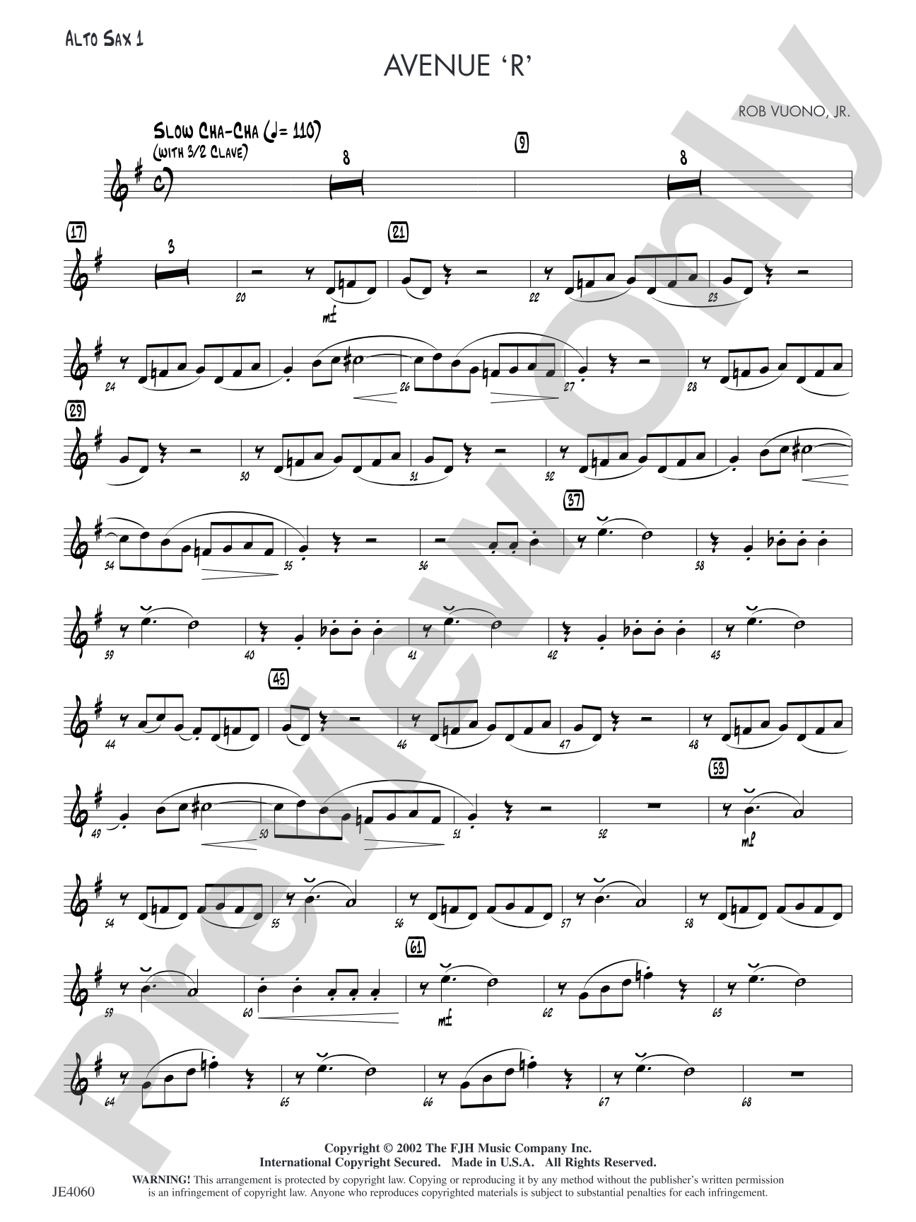 Avenue 'R': Alto Sax 1
