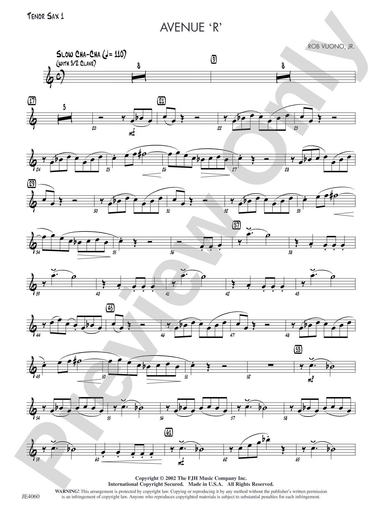 Avenue 'R': Tenor Sax 1