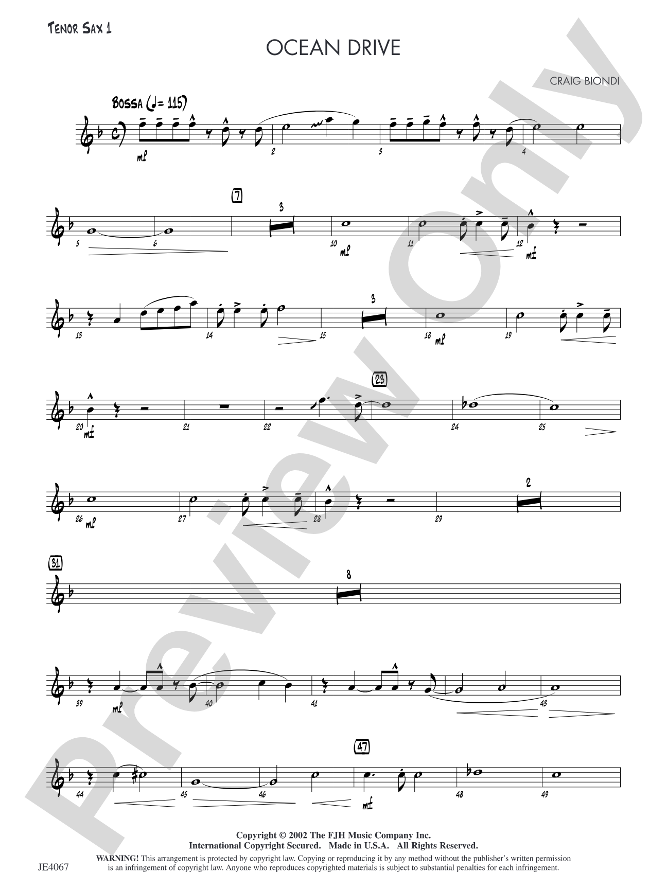 Ocean Drive: Tenor Sax 1
