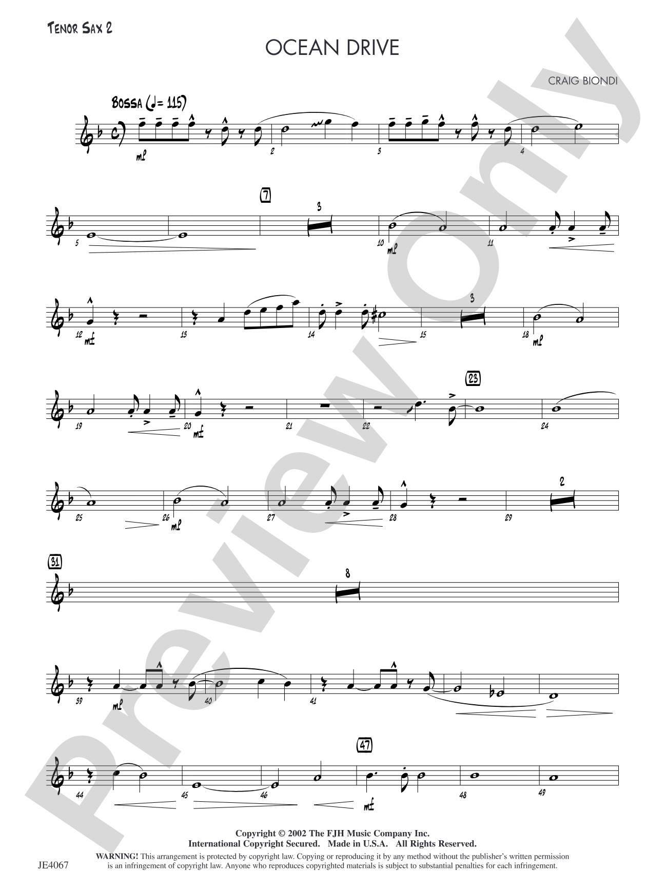 Ocean Drive: Tenor Sax 2