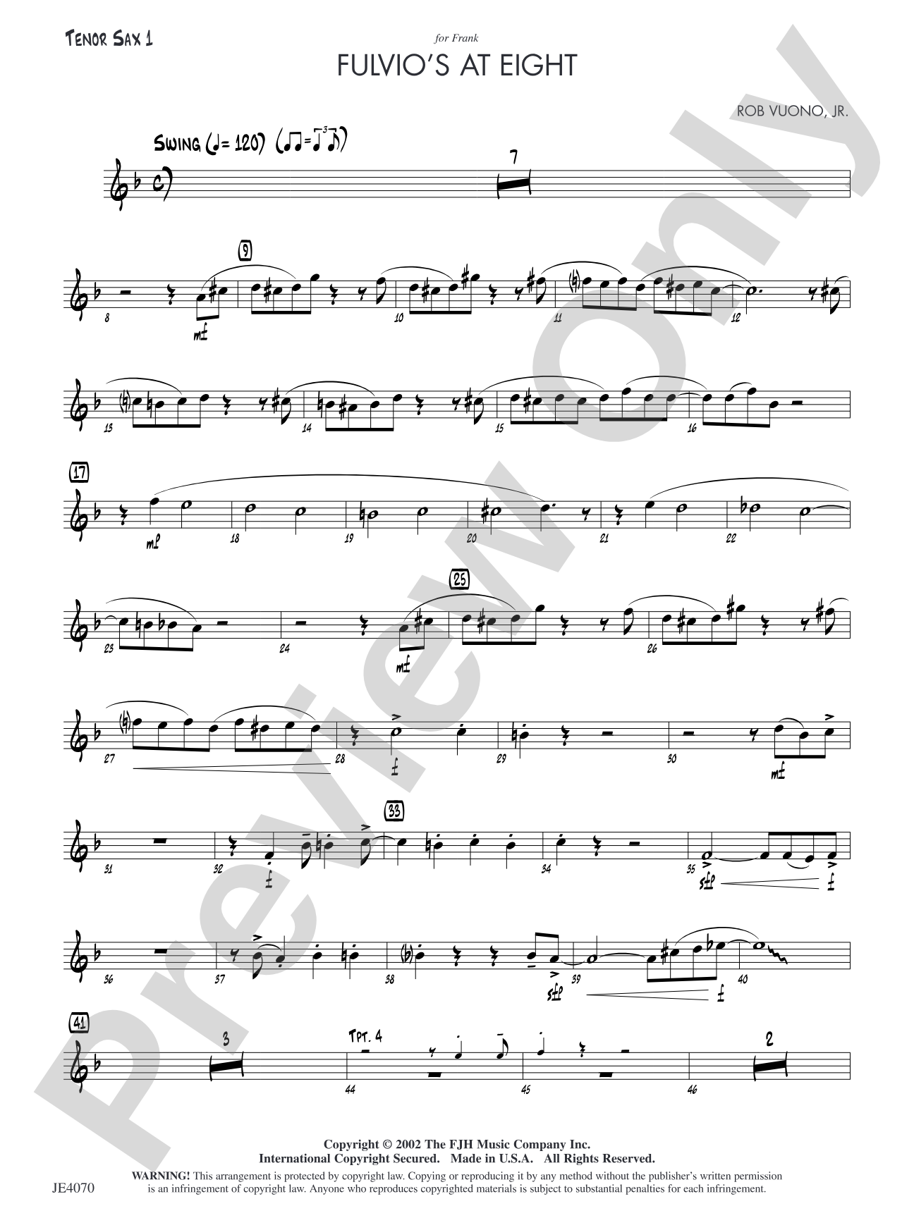 Fulvio's at Eight: Tenor Sax 1