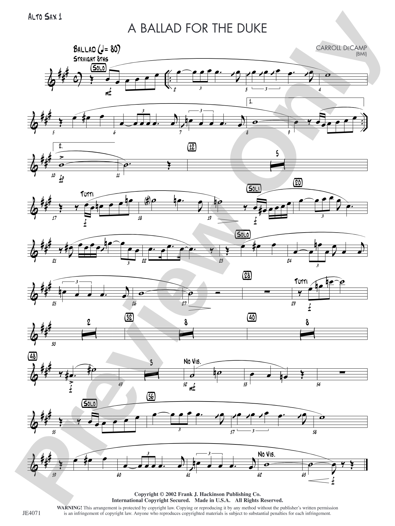 A Ballad for the Duke: Alto Sax 1
