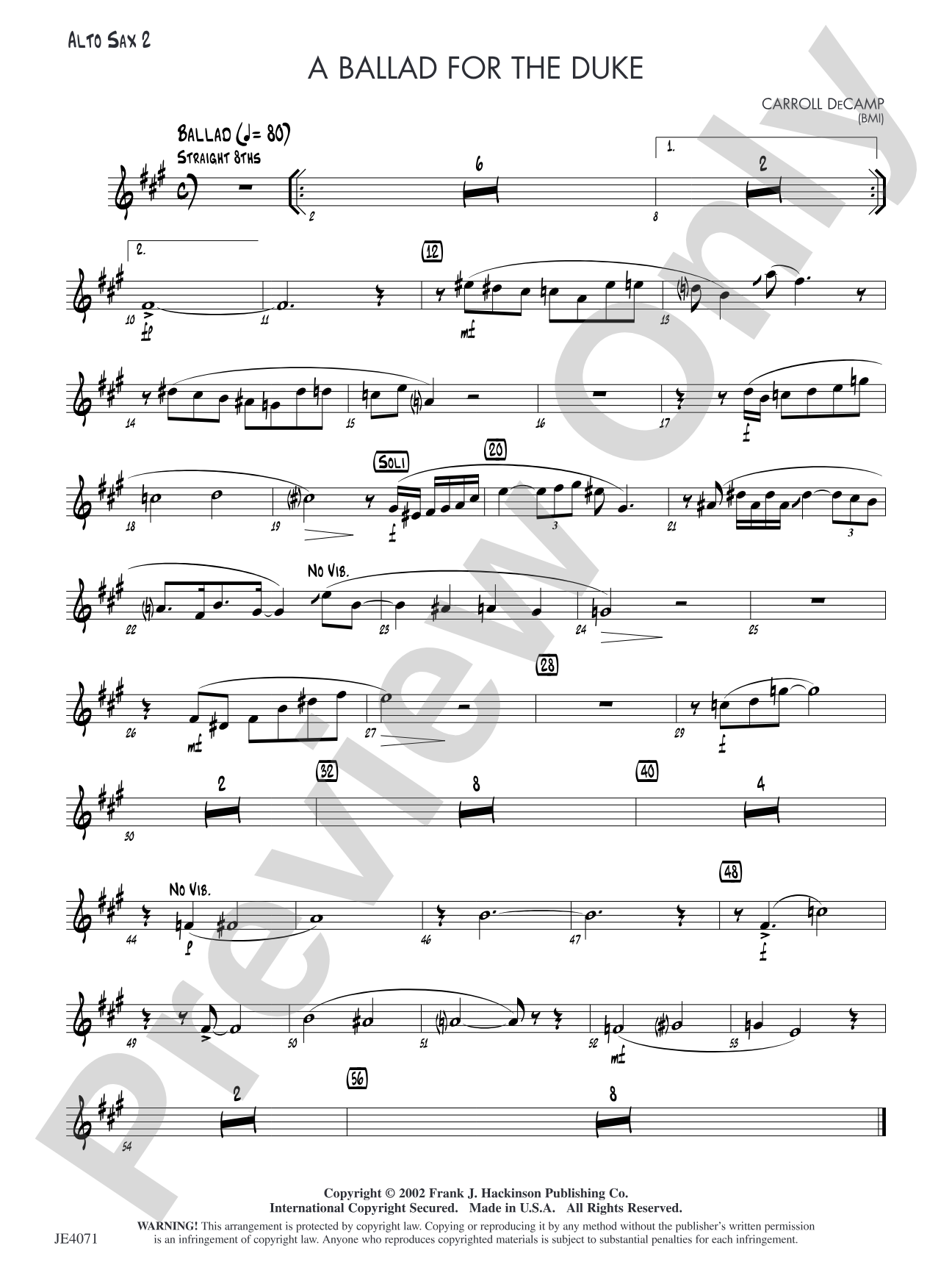 A Ballad for the Duke: Alto Sax 2