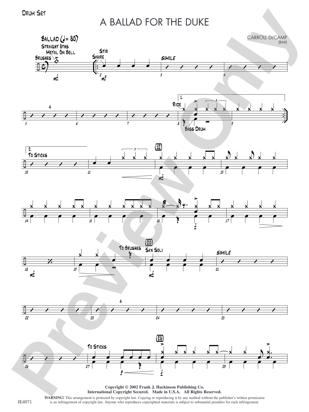 A Ballad for the Duke: Drum Set