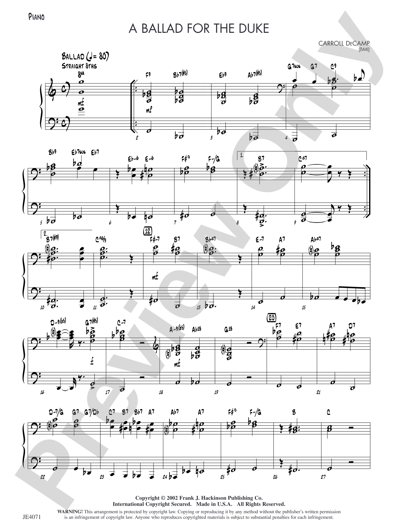 A Ballad for the Duke: Piano