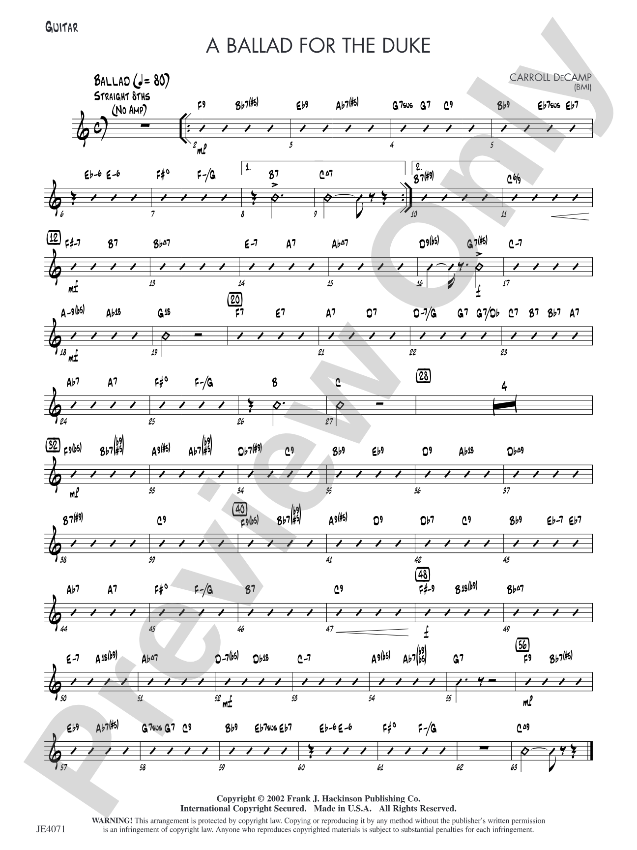 A Ballad for the Duke: Optional Guitar