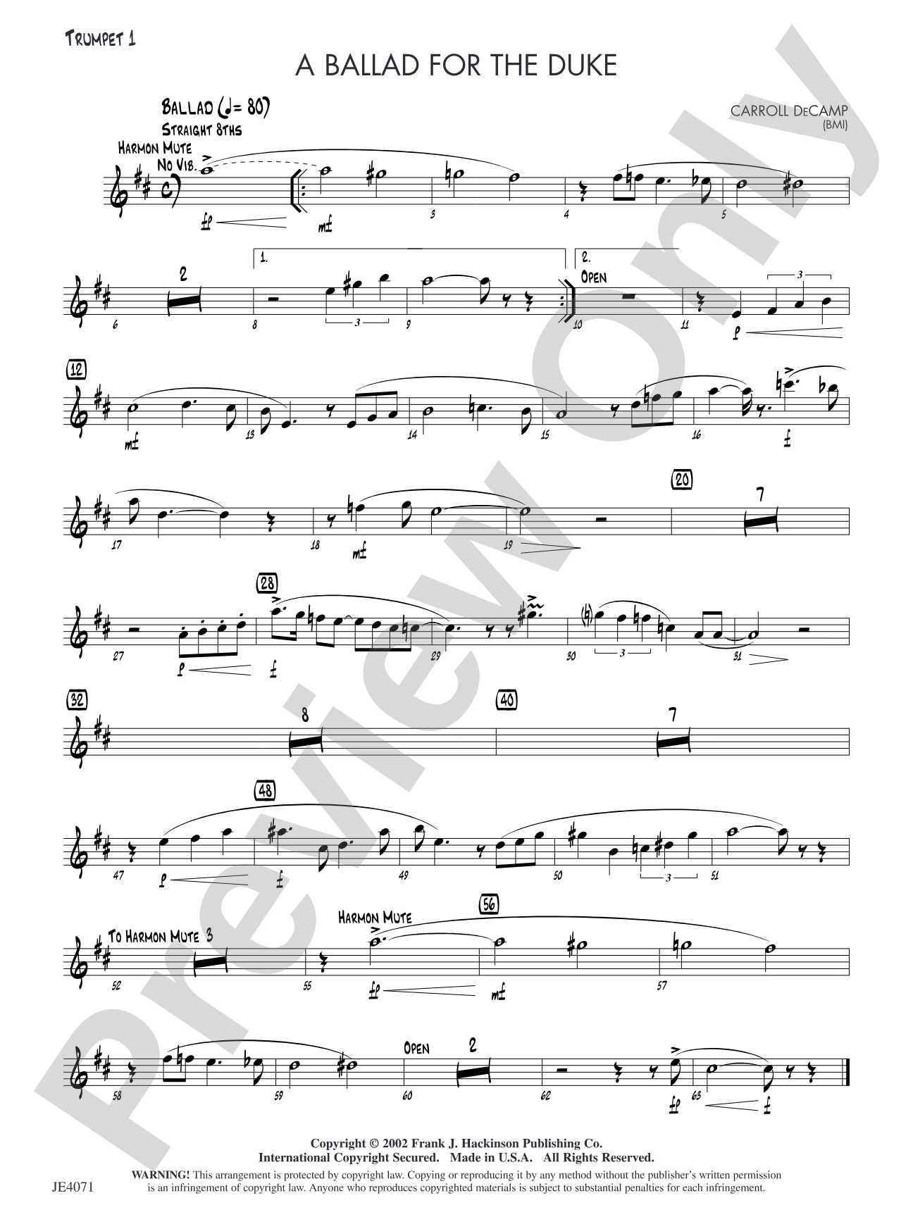 A Ballad for the Duke: Trumpet 1