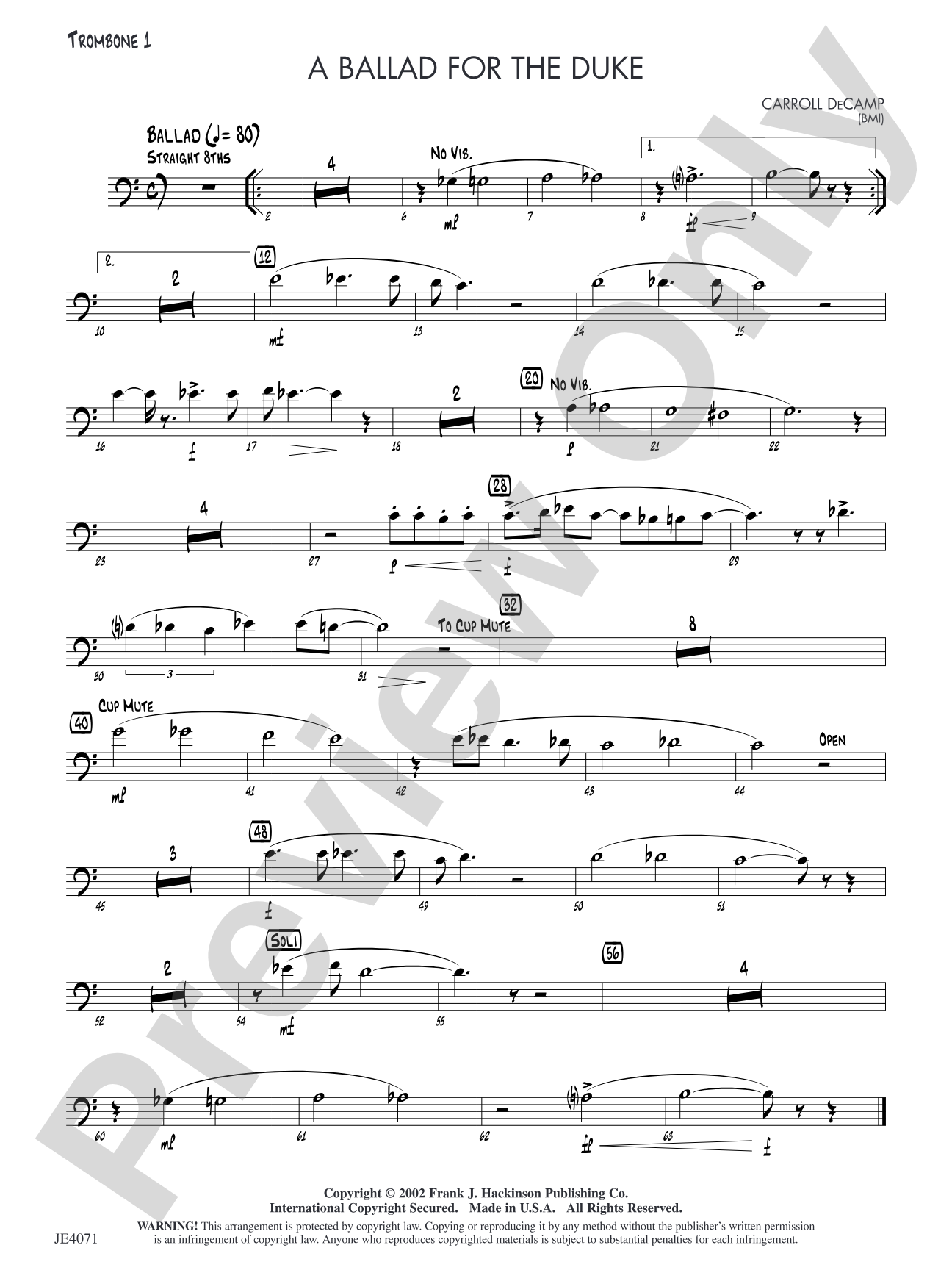 A Ballad for the Duke: Trombone 1