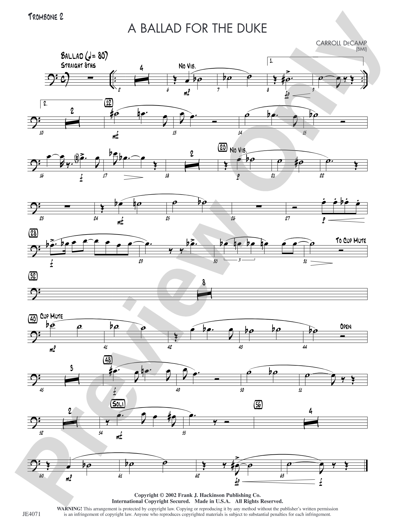 A Ballad for the Duke: Trombone 2
