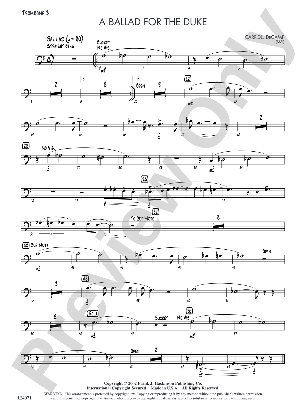 A Ballad for the Duke: Trombone 3