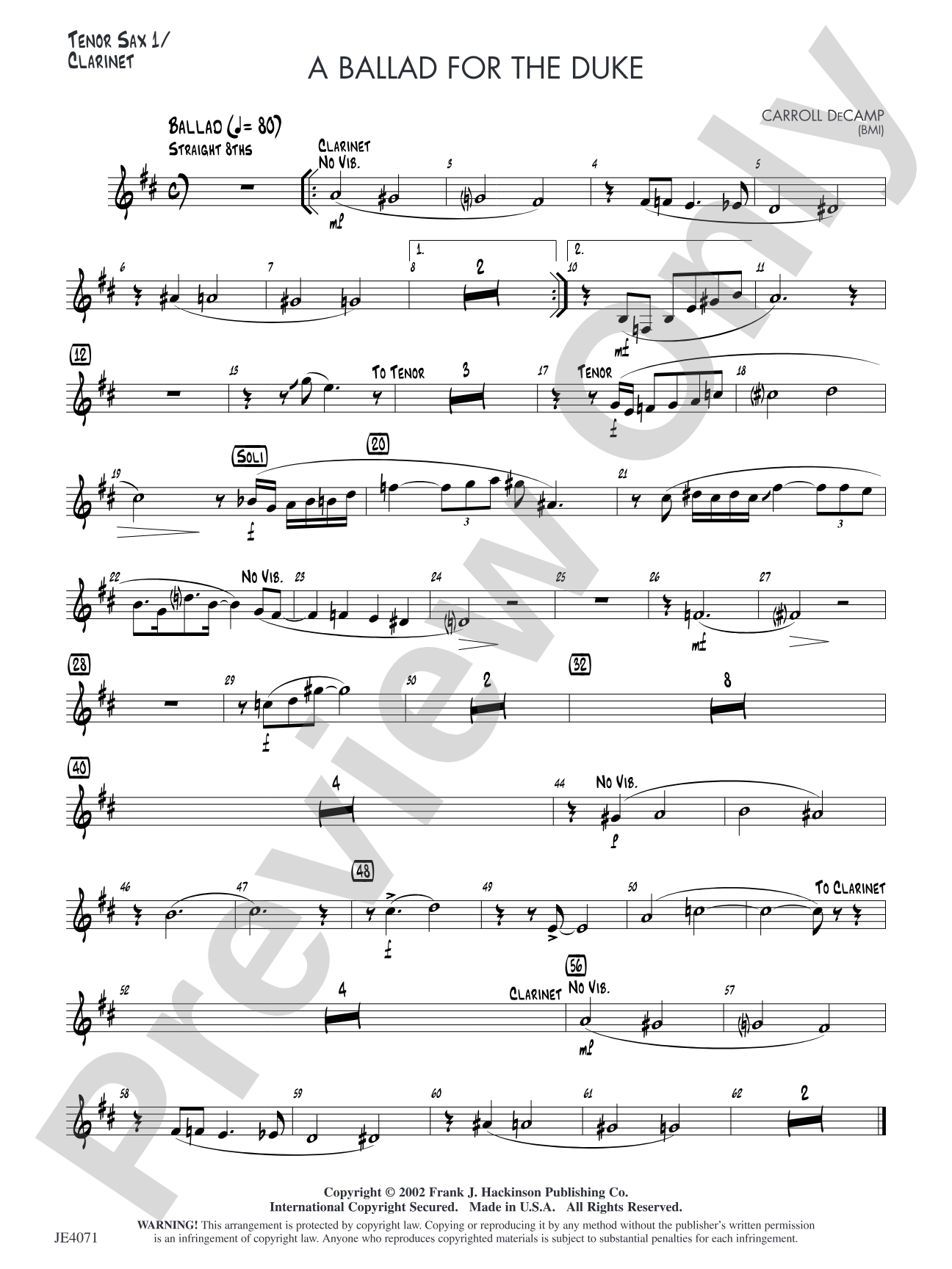 A Ballad for the Duke: Tenor Sax 1 / Clarinet