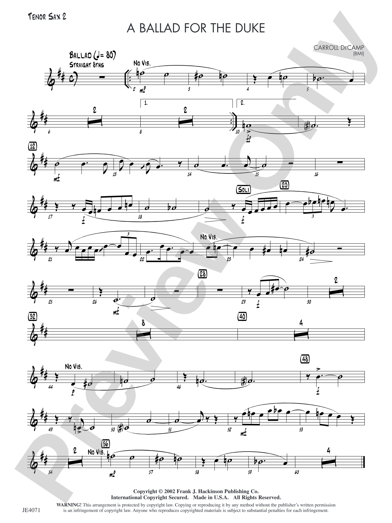 A Ballad for the Duke: Tenor Sax 2
