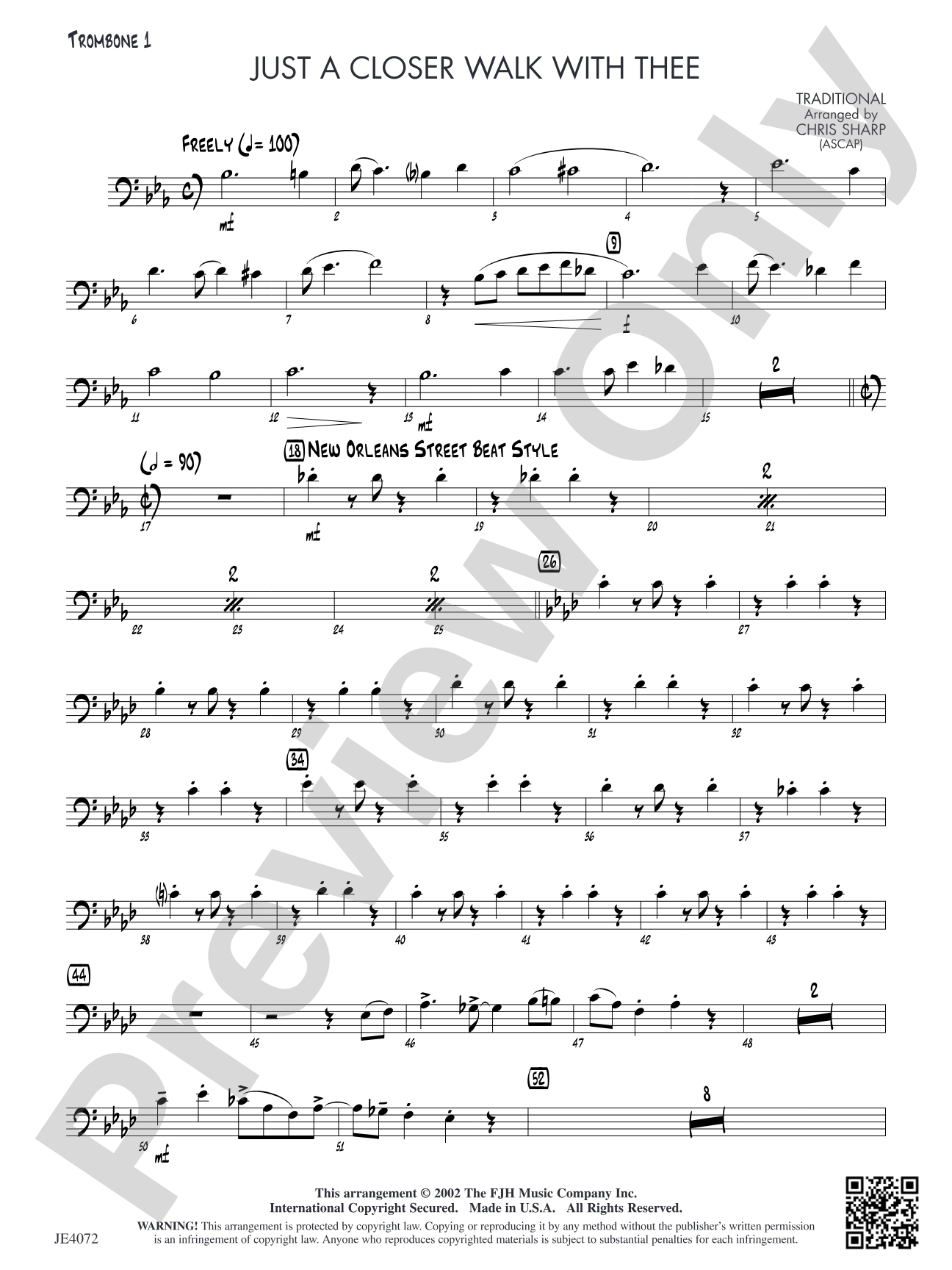 Just a Closer Walk with Thee: Trombone 1